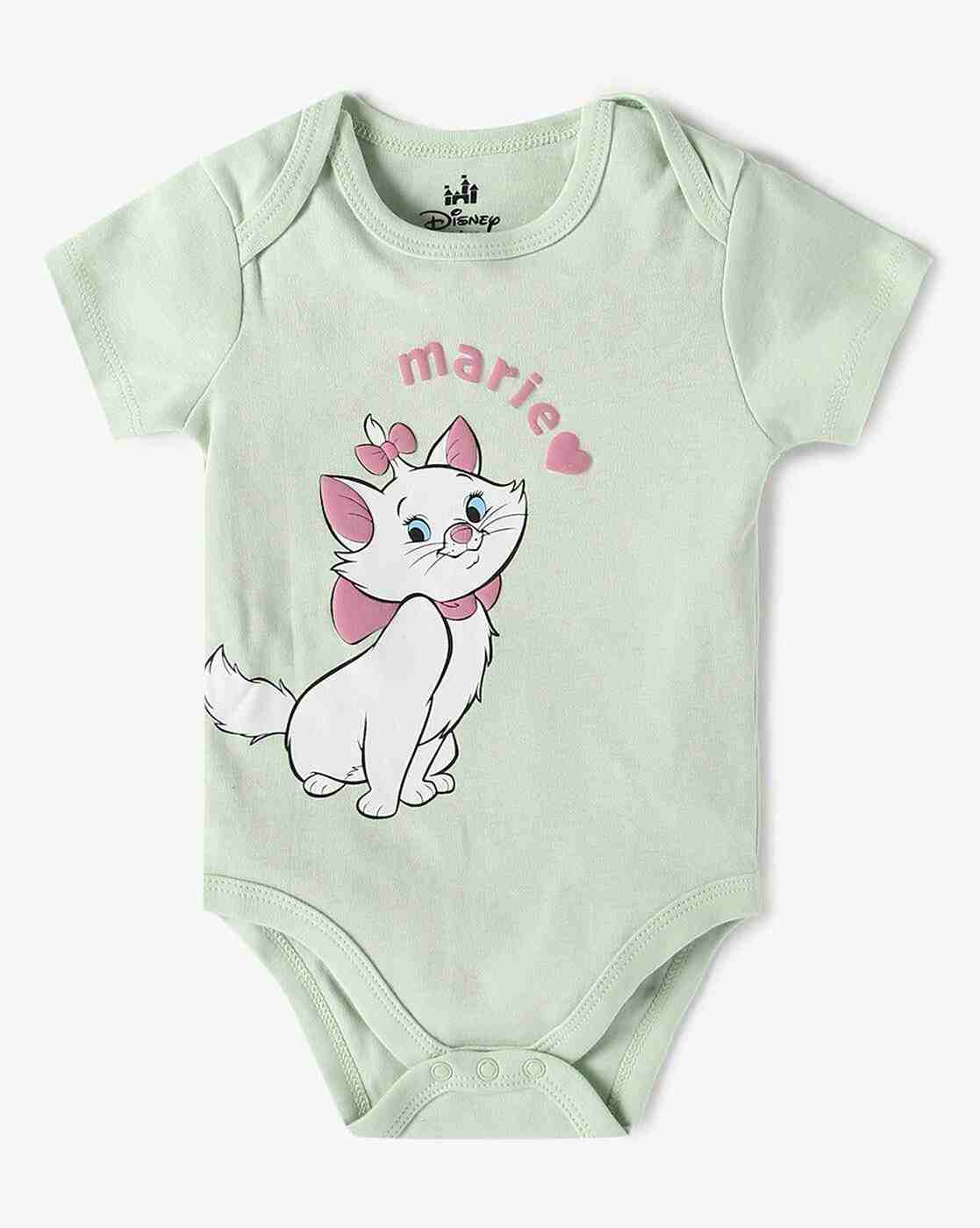 INF FRENDZ | Girls Pack of 2 Disney Marie Print Cotton Onesies|1