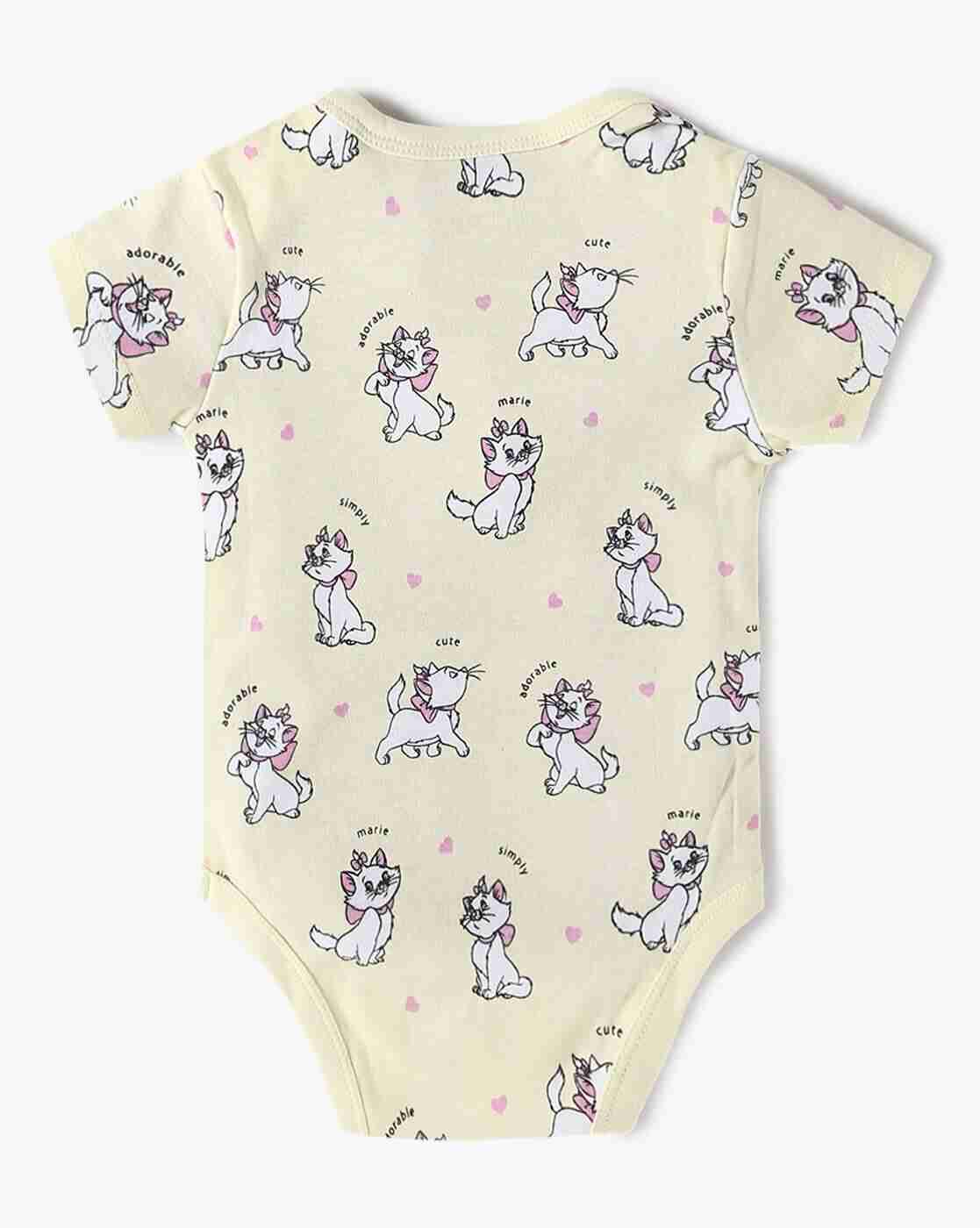 INF FRENDZ | Girls Pack of 2 Disney Marie Print Cotton Onesies|4