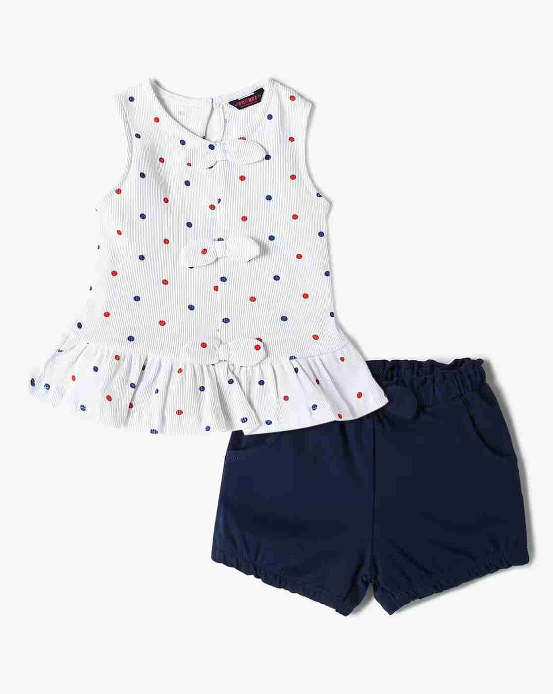 INF FRENDZ | Girls Polka-Dot Print T-Shirt & Shorts Set|0