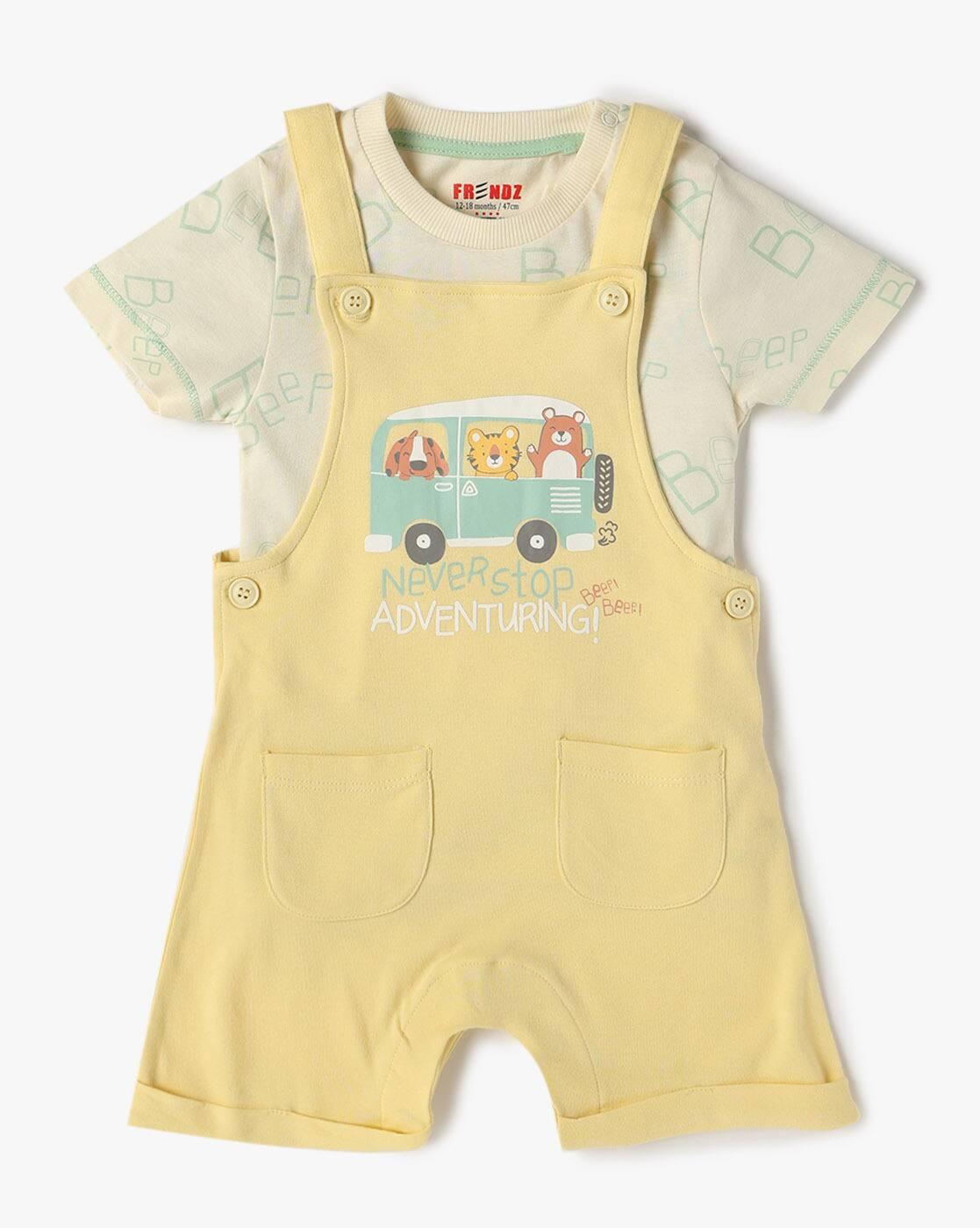 INF FRENDZ | Boys Graphic Print Regular Fit Dungaree & T-Shirt Set|0