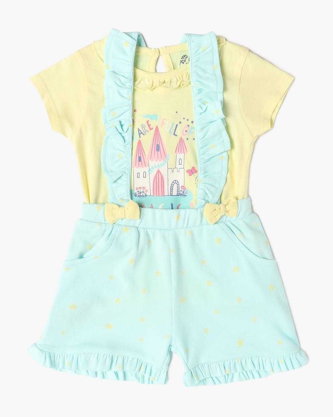 INF FRENDZ | Girls Graphic Print Dungaree with T-Shirt Set|0