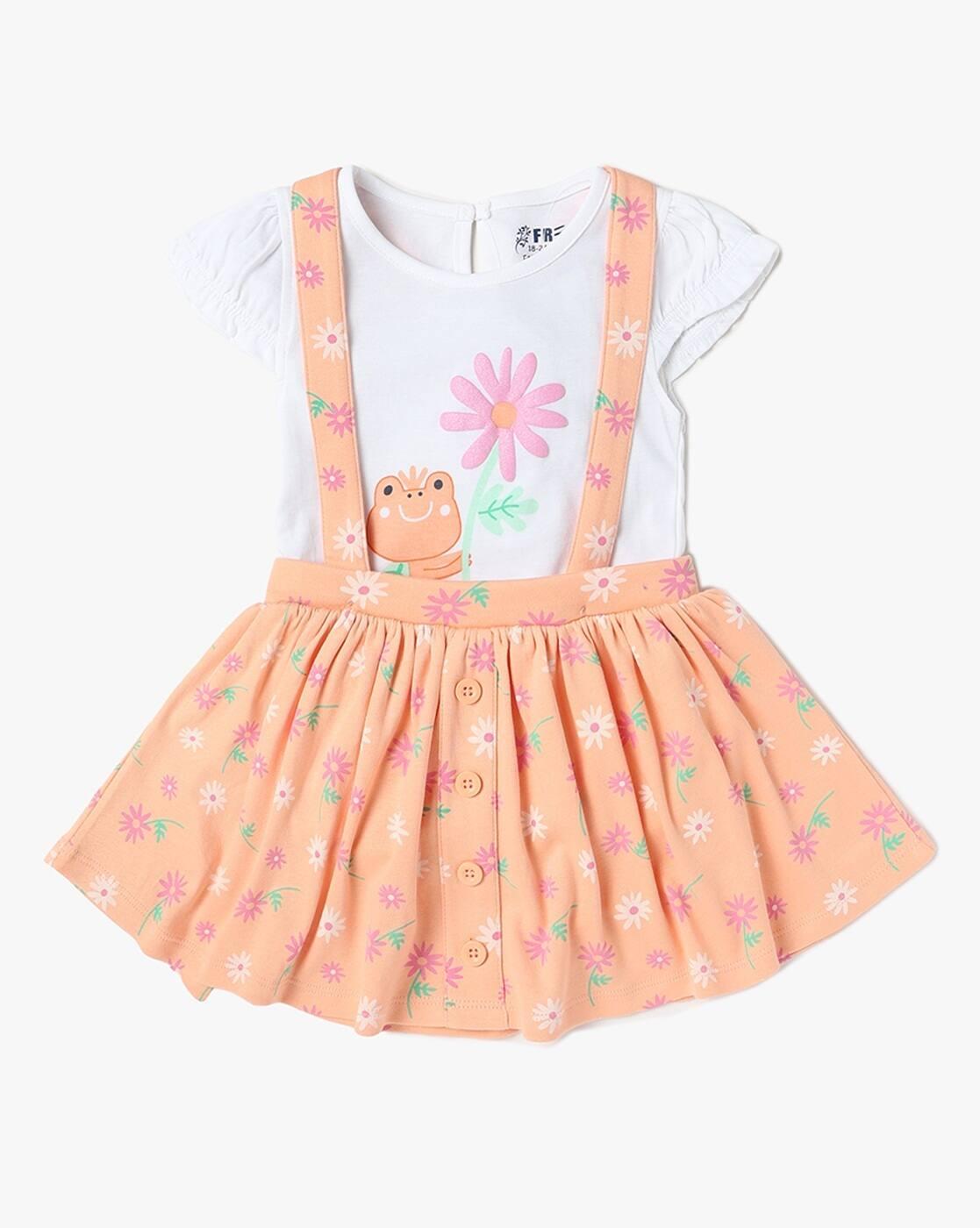 INF FRENDZ | Girls Floral Embroidered Dungaree with T-Shirt Set|0