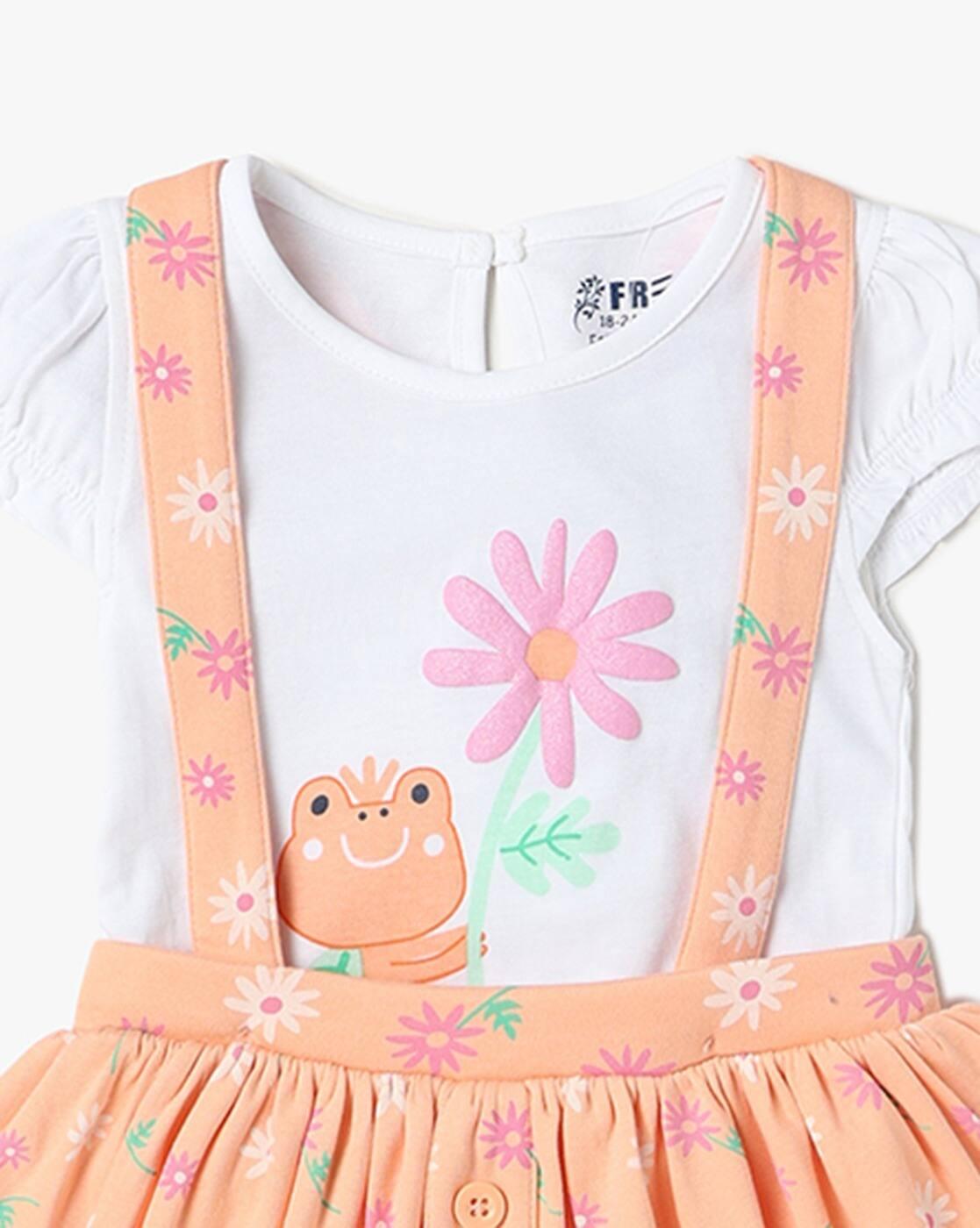 INF FRENDZ | Girls Floral Embroidered Dungaree with T-Shirt Set|5