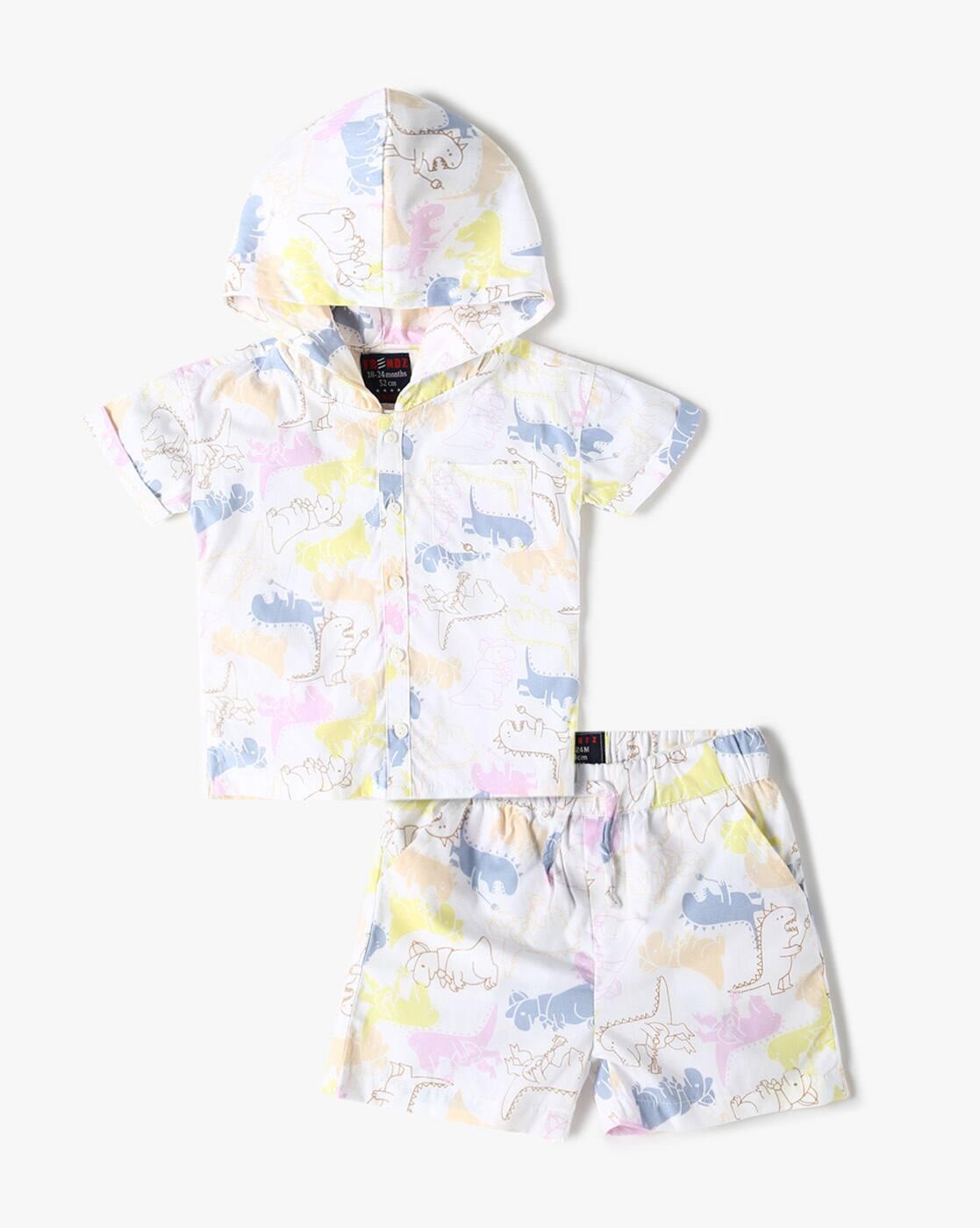 INF FRENDZ | Boys Printed Hooded Shirt & Shorts Set|0