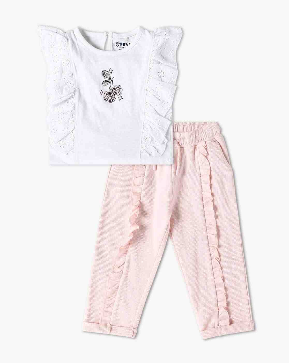 INF FRENDZ | Girls Schiffli Embroidered Top & Pants Set|0