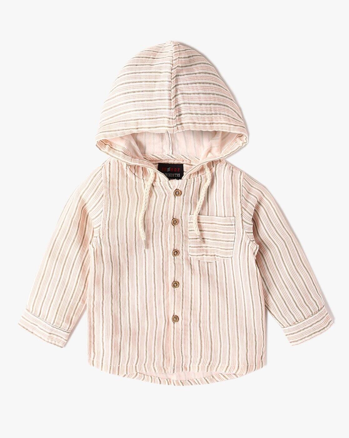 INF FRENDZ | Boys Striped Tailored Fit Hooded Shirt with Patch Pocket|0