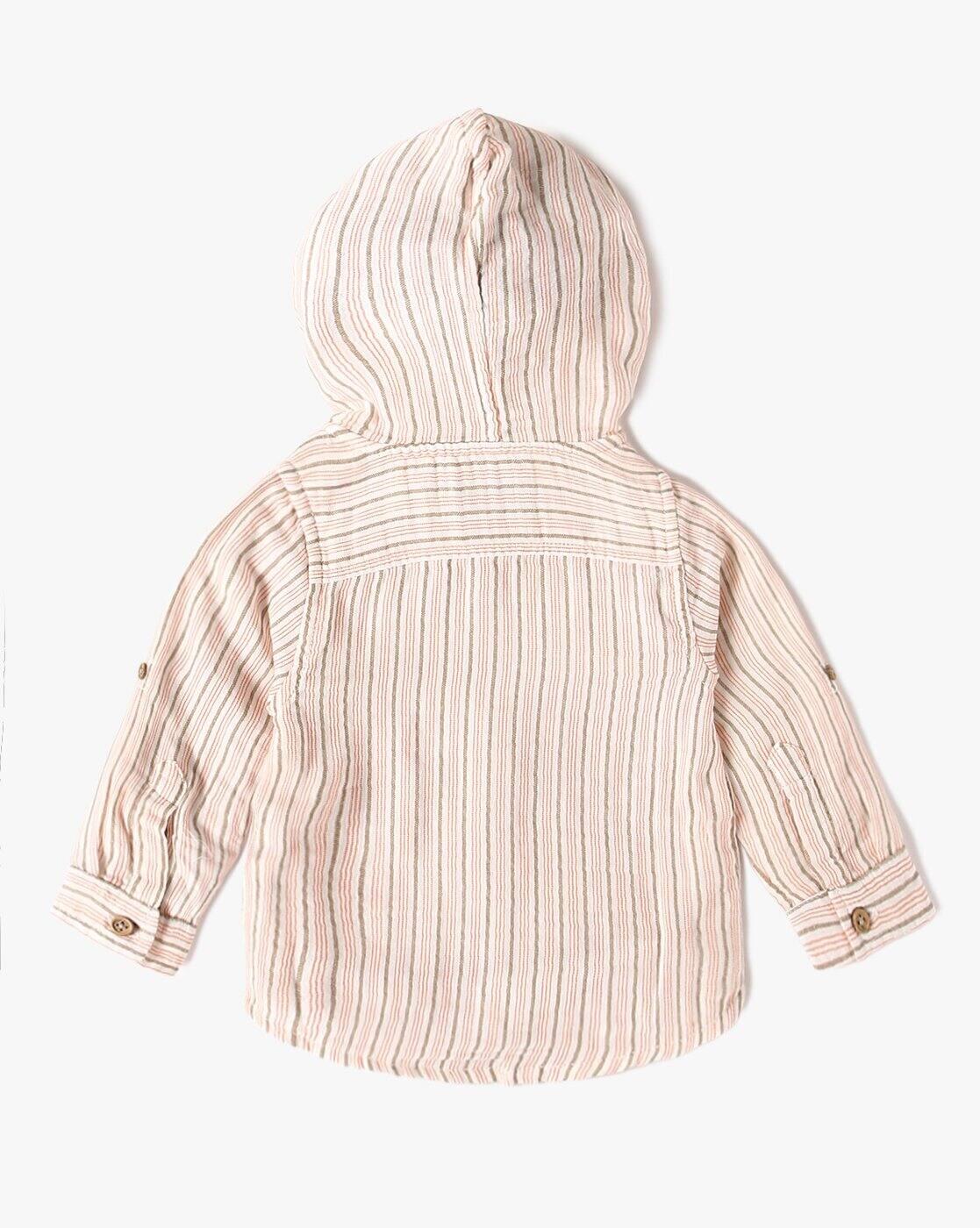 INF FRENDZ | Boys Striped Tailored Fit Hooded Shirt with Patch Pocket|1