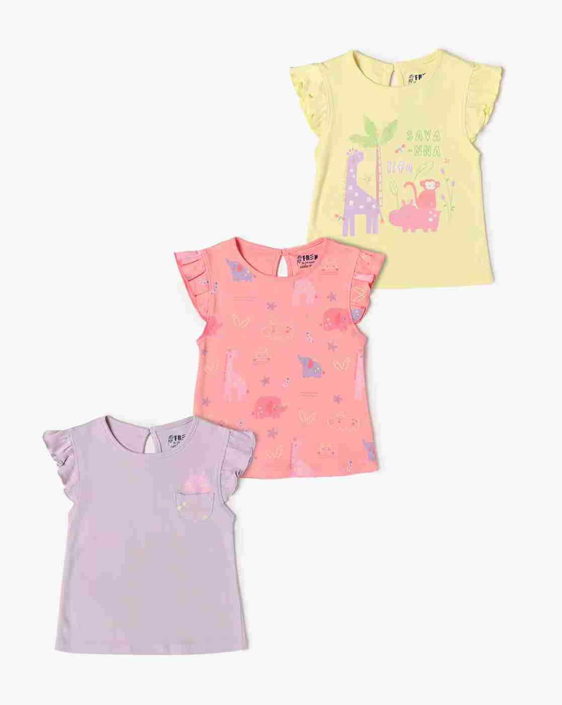 INF FRENDZ | Girls Pack of 3 Printed Round-Neck T-Shirts|0