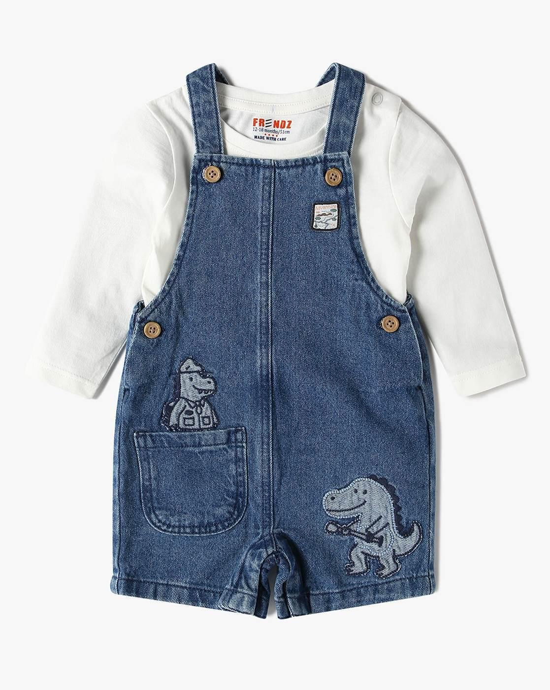 INF FRENDZ | Denim Dungaree with Stripe Tee|0