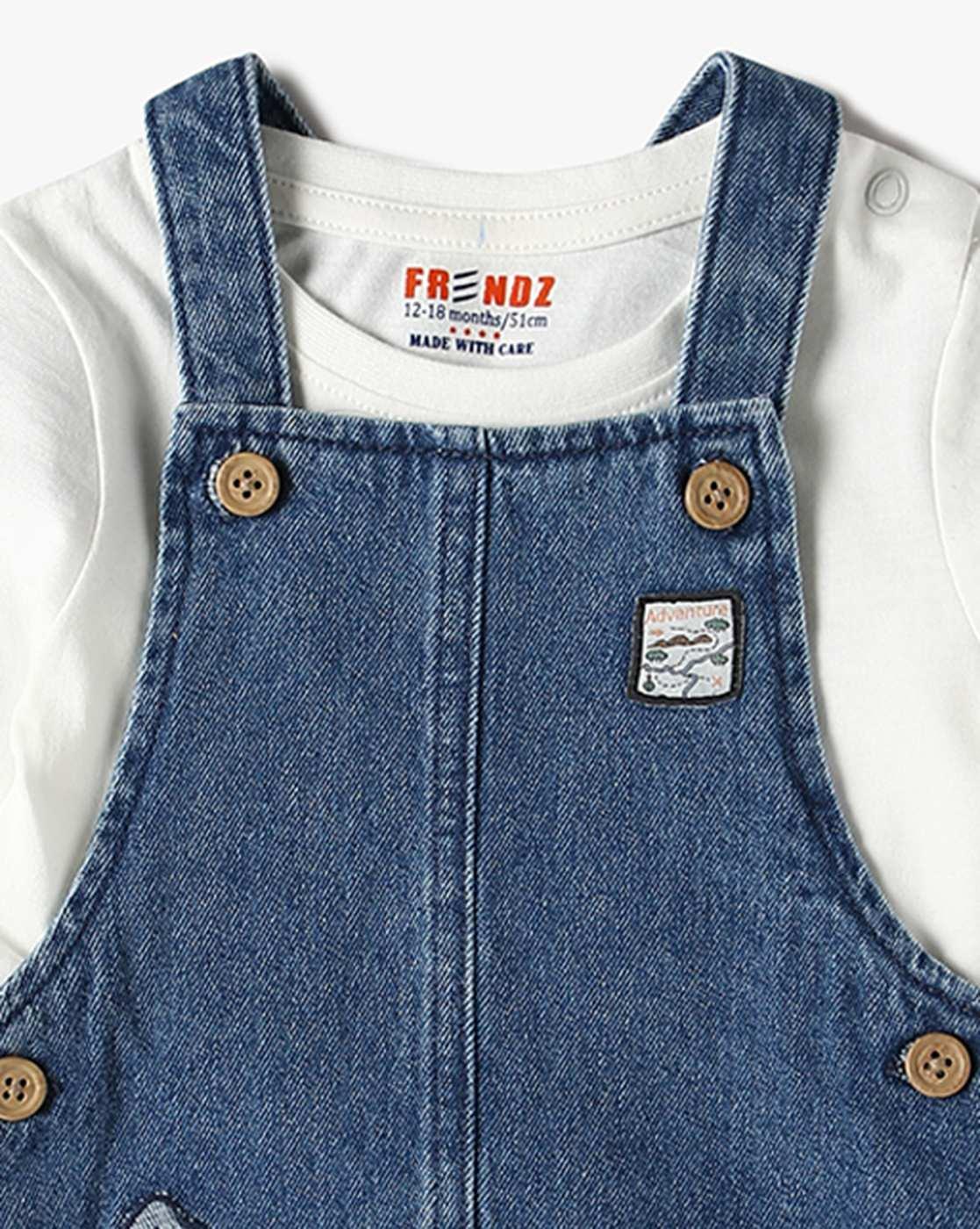 INF FRENDZ | Denim Dungaree with Stripe Tee|6