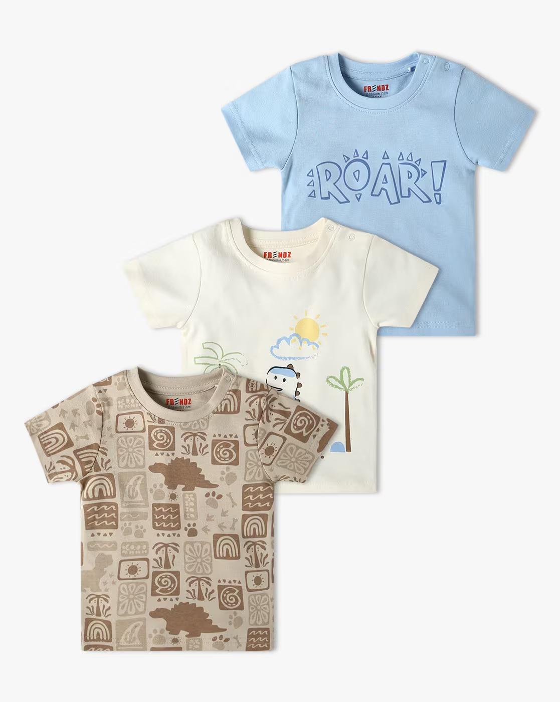 INF FRENDZ | Boys Pack of 3 Printed Tailored Fit Round-Neck T-Shirts|0