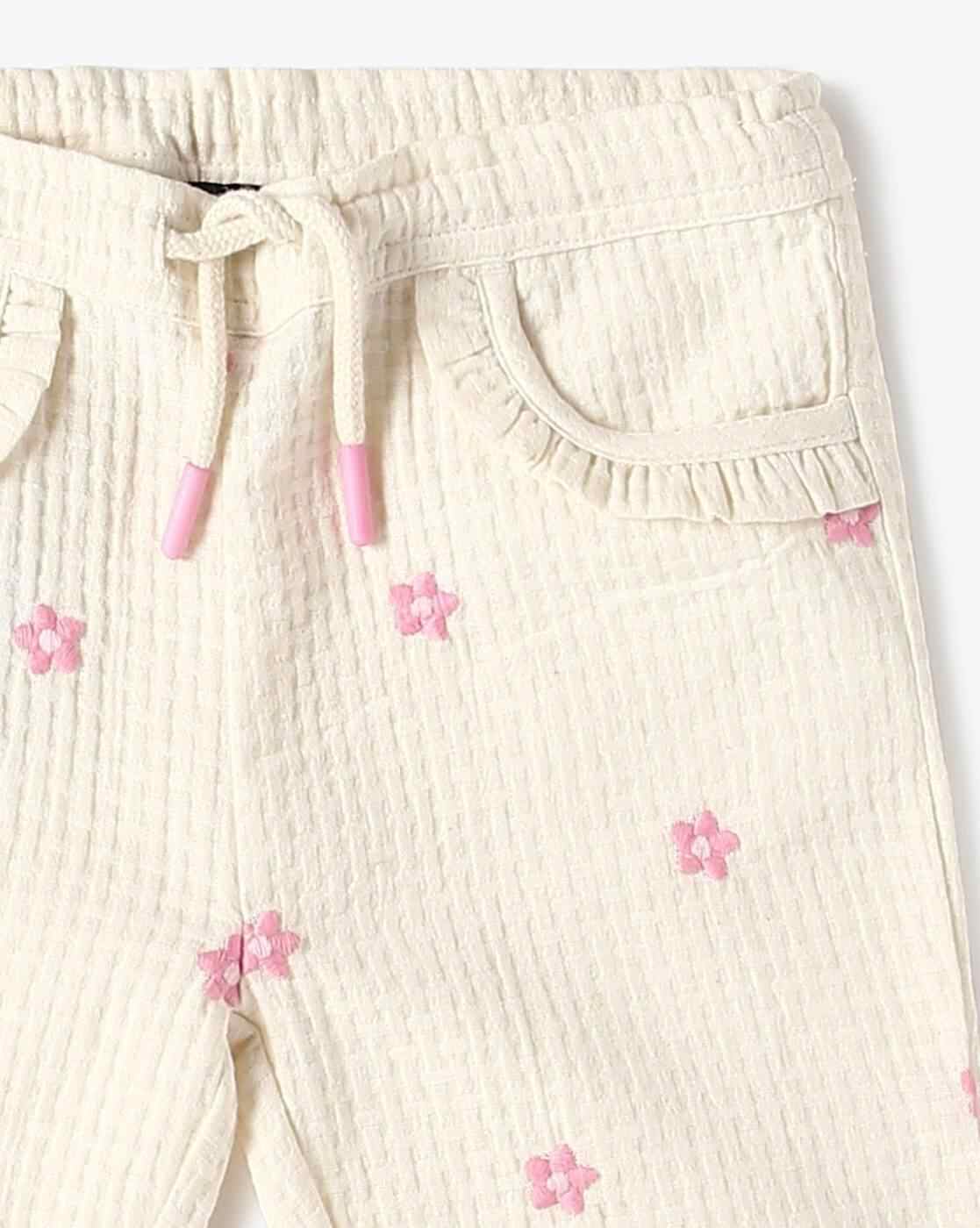 INF FRENDZ | Girls Floral Embroidered Jogger Pants|2