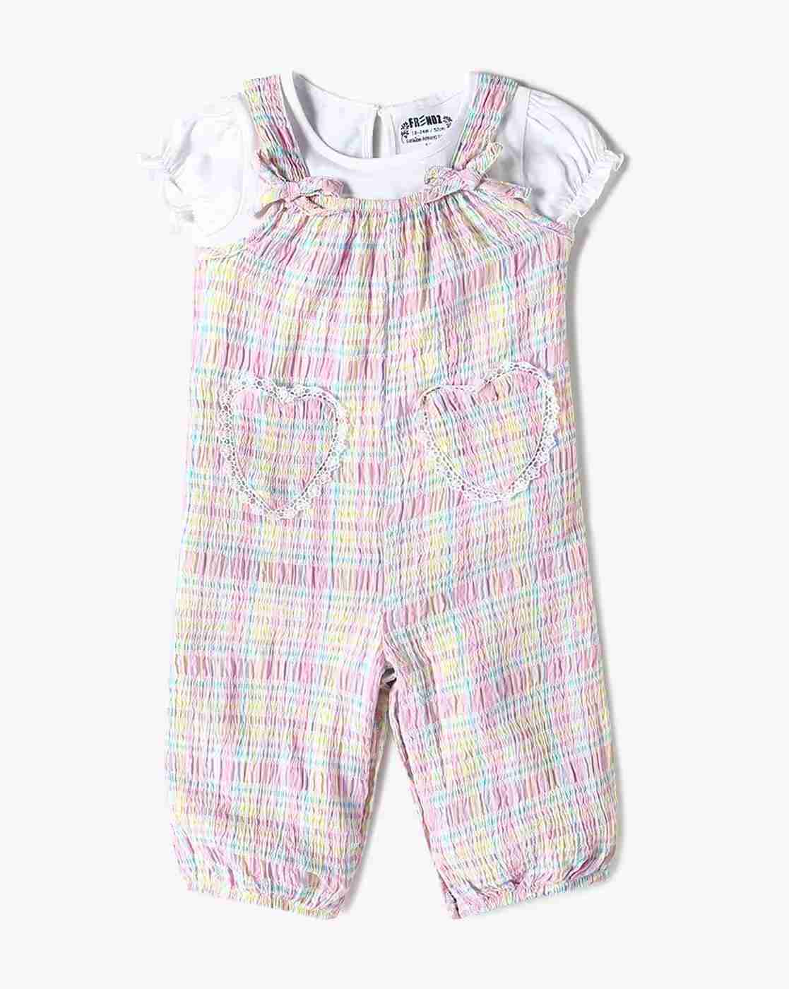 INF FRENDZ | Girls Checked Dungaree with T-Shirt|0