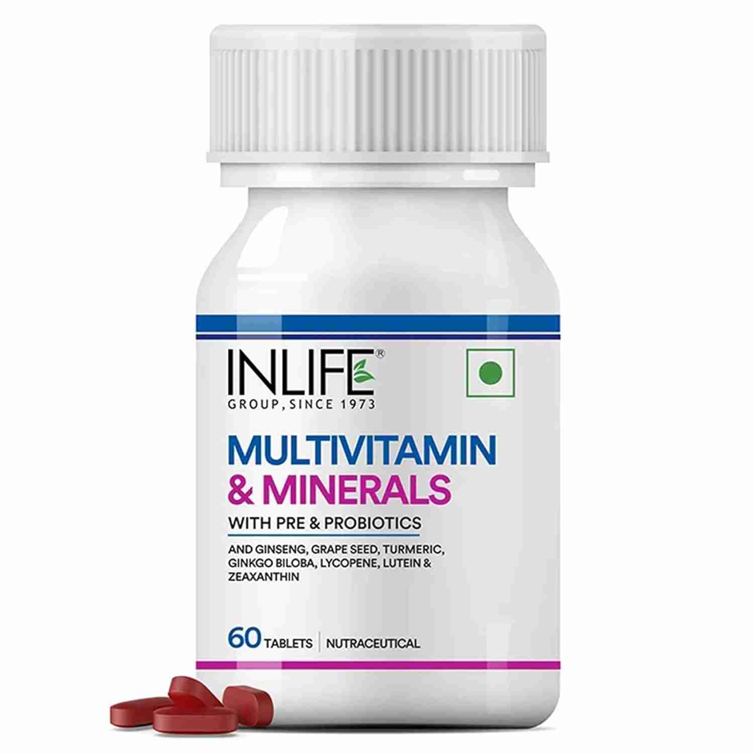 Inlife | Multivitamin Tablets | For Men & Women with Ginseng & Prebiotic Probiotic | 60 Tab
