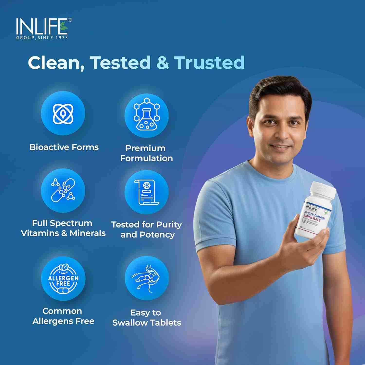 Inlife | Multivitamin Tablets | For Men & Women with Ginseng & Prebiotic Probiotic | 60 Tab