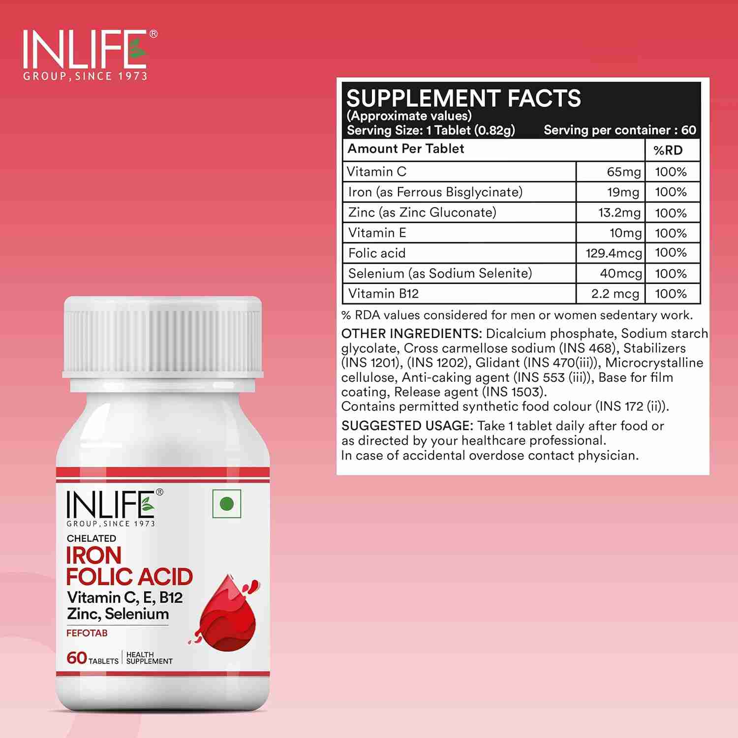 Inlife | Chelated Iron Folic Acid Supplement | 60 Tab