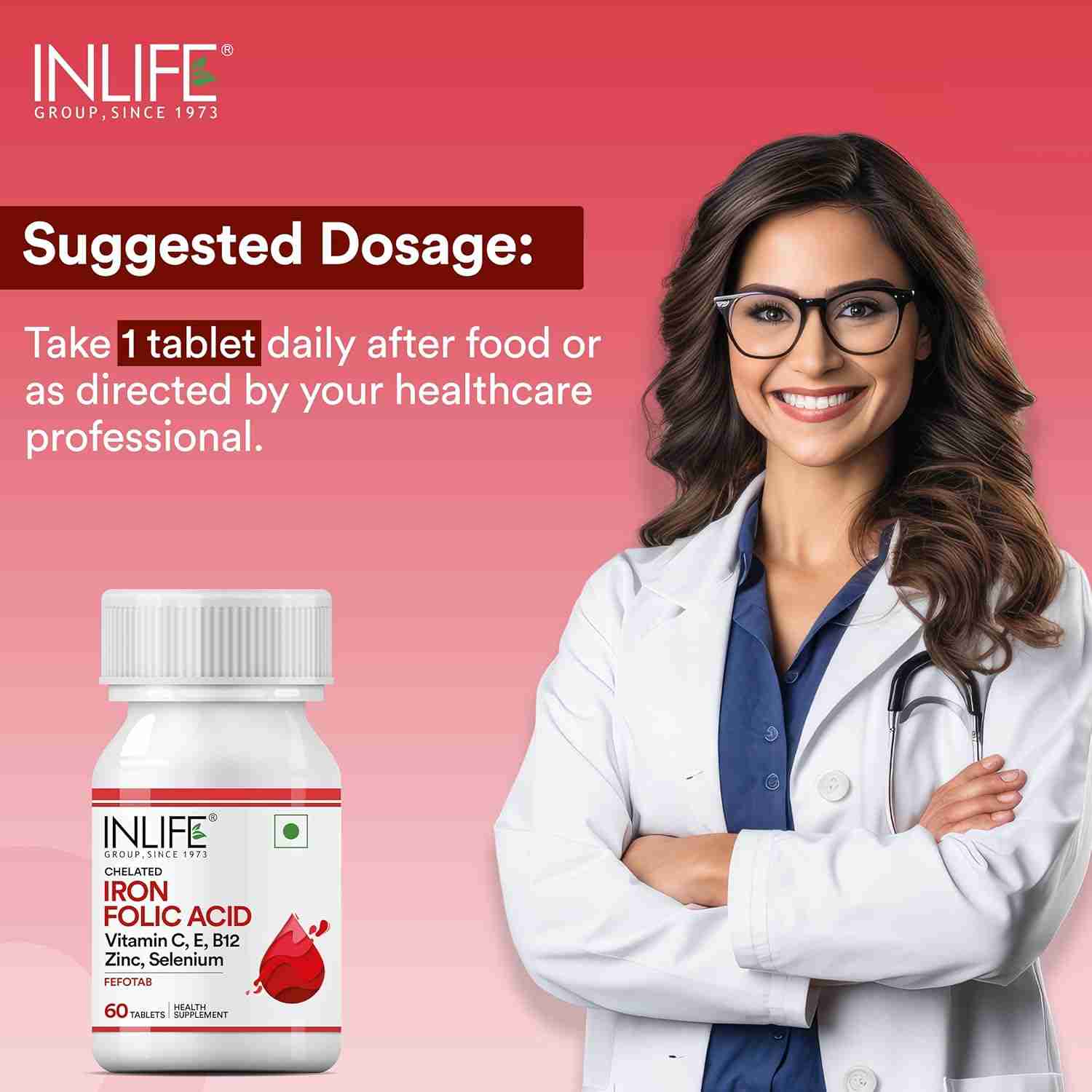 Inlife | Chelated Iron Folic Acid Supplement | 60 Tab