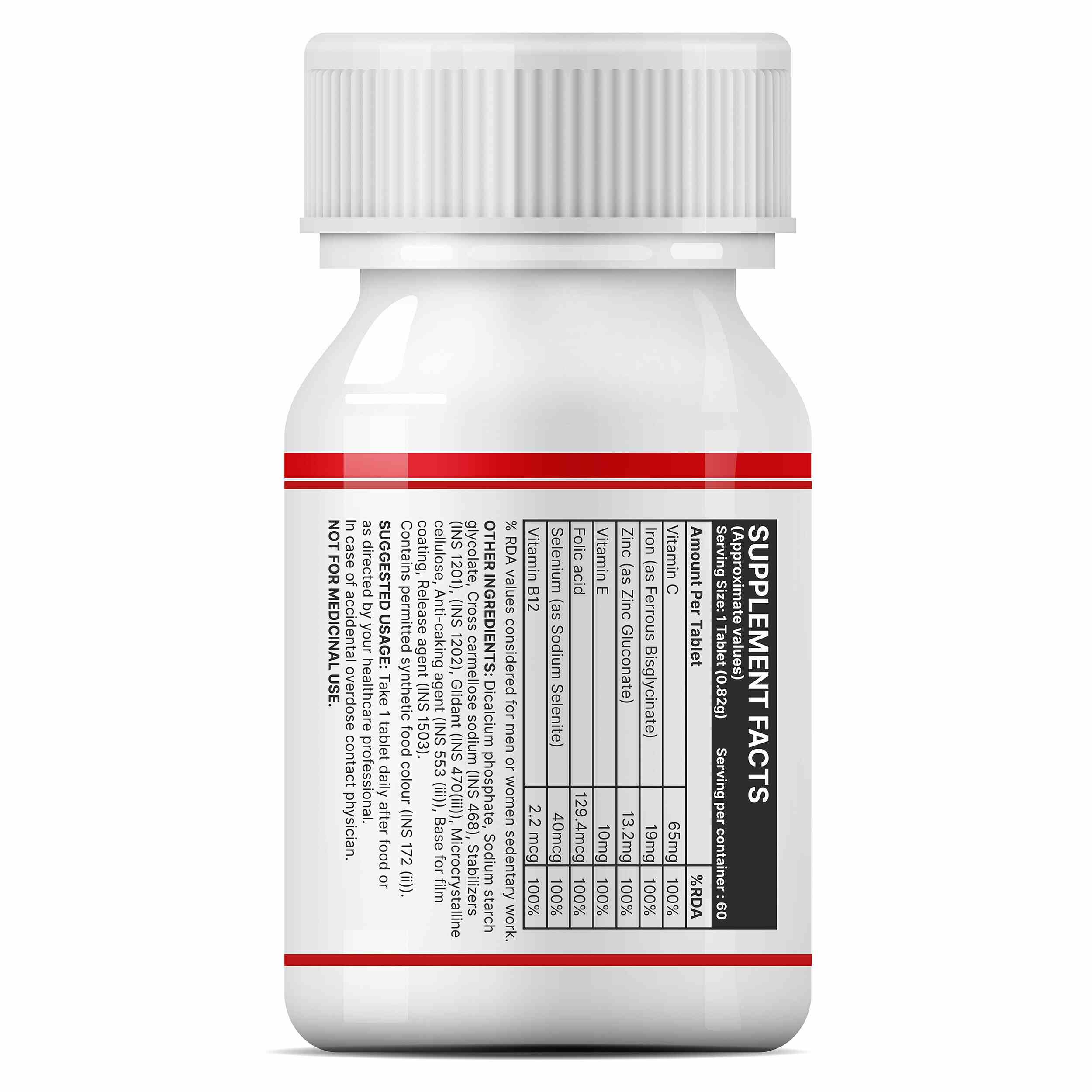 Inlife | Chelated Iron Ferrous Bisglycinate | Folic Acid Vitamin B12 Zinc C & E Selenium | Hemoglobin Support | Women Men | 60 Tab
