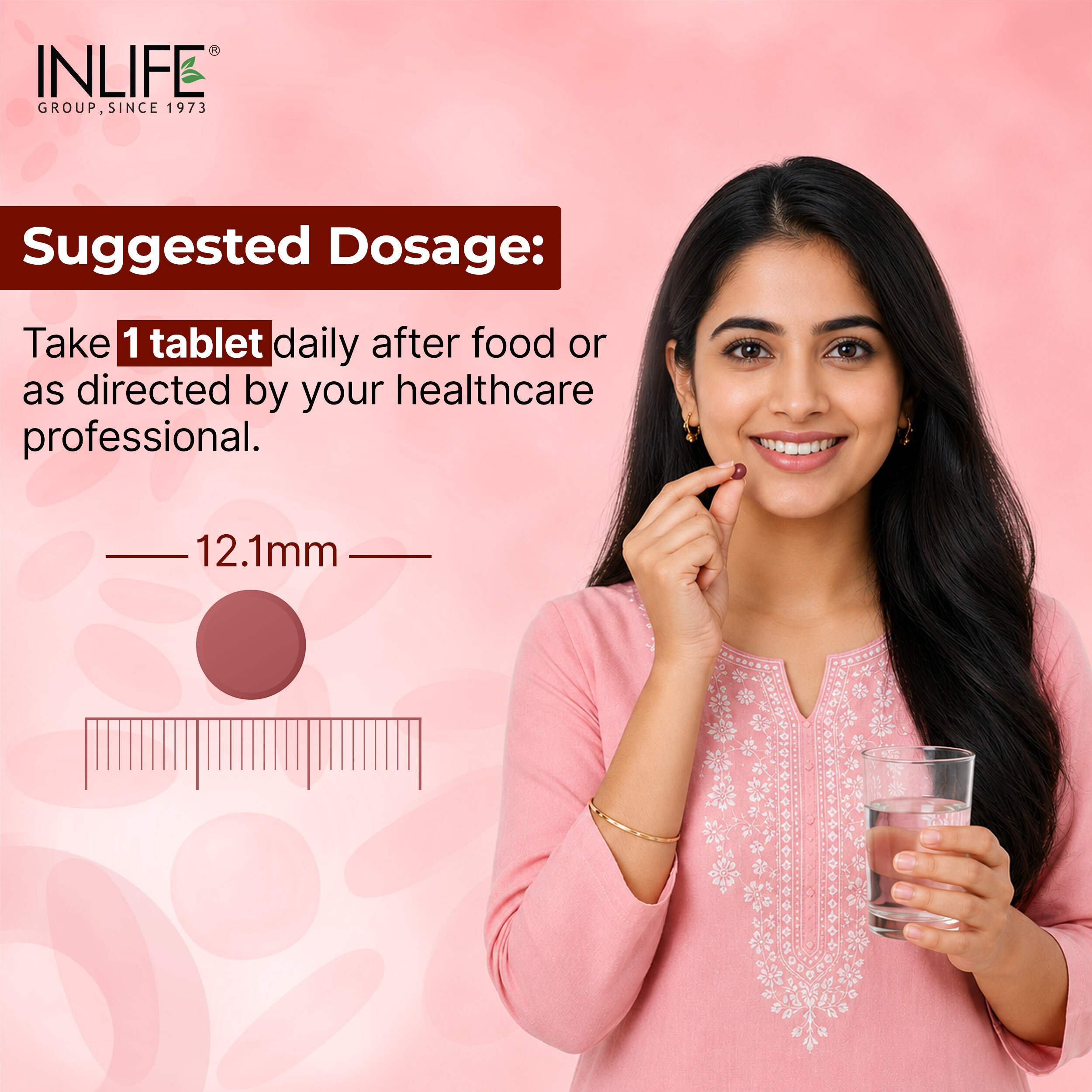 Inlife | Chelated Iron Ferrous Bisglycinate | Folic Acid Vitamin B12 Zinc C & E Selenium | Hemoglobin Support | Women Men | 60 Tab