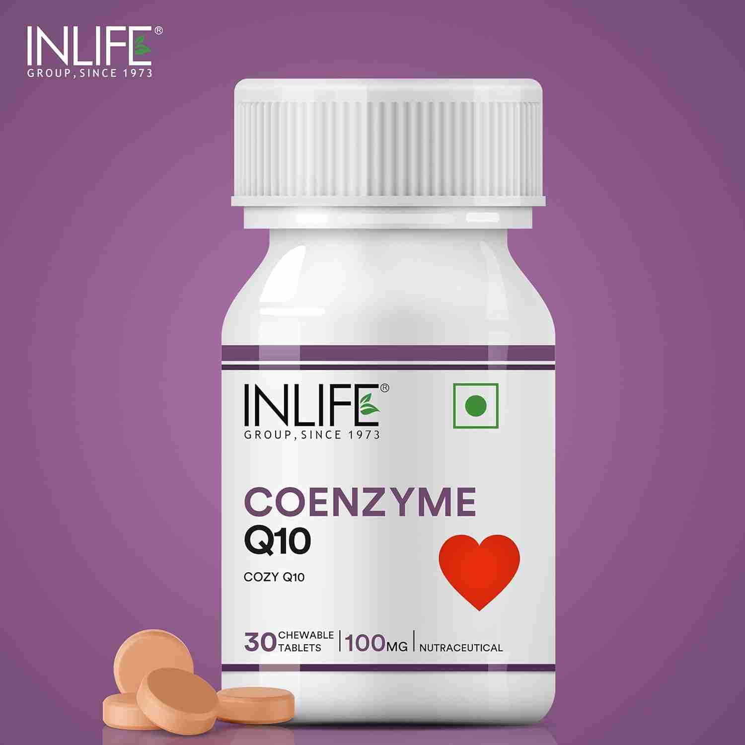 Inlife | Coenzyme Q10 100mg | CoQ10 Ubiquinone Supplement for Energy Management | 30 Chewable Tab