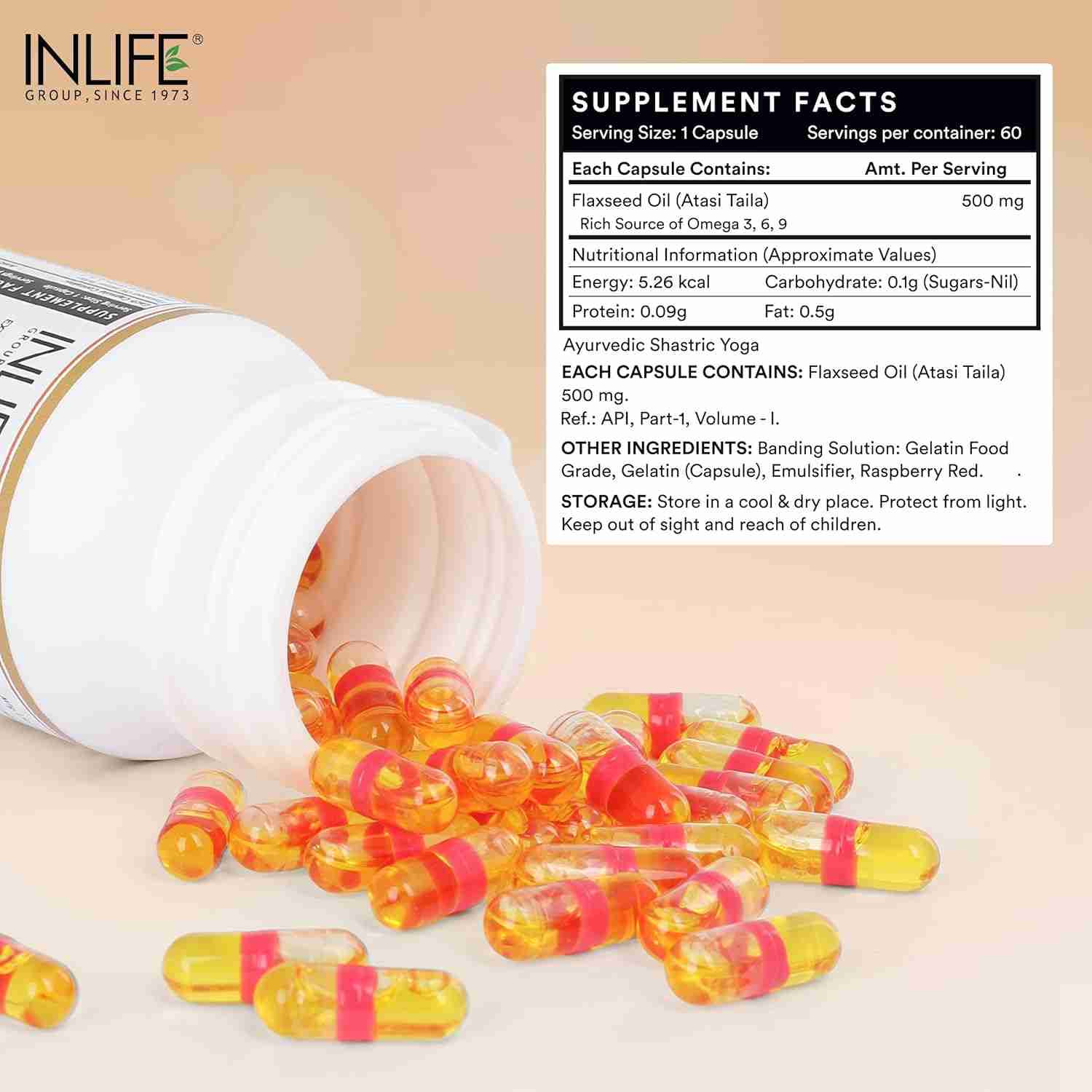 Inlife | Flaxseed Oil Extra Virgin Cold Pressed 500 mg |60 Liquid Filled Hard Shell Cap