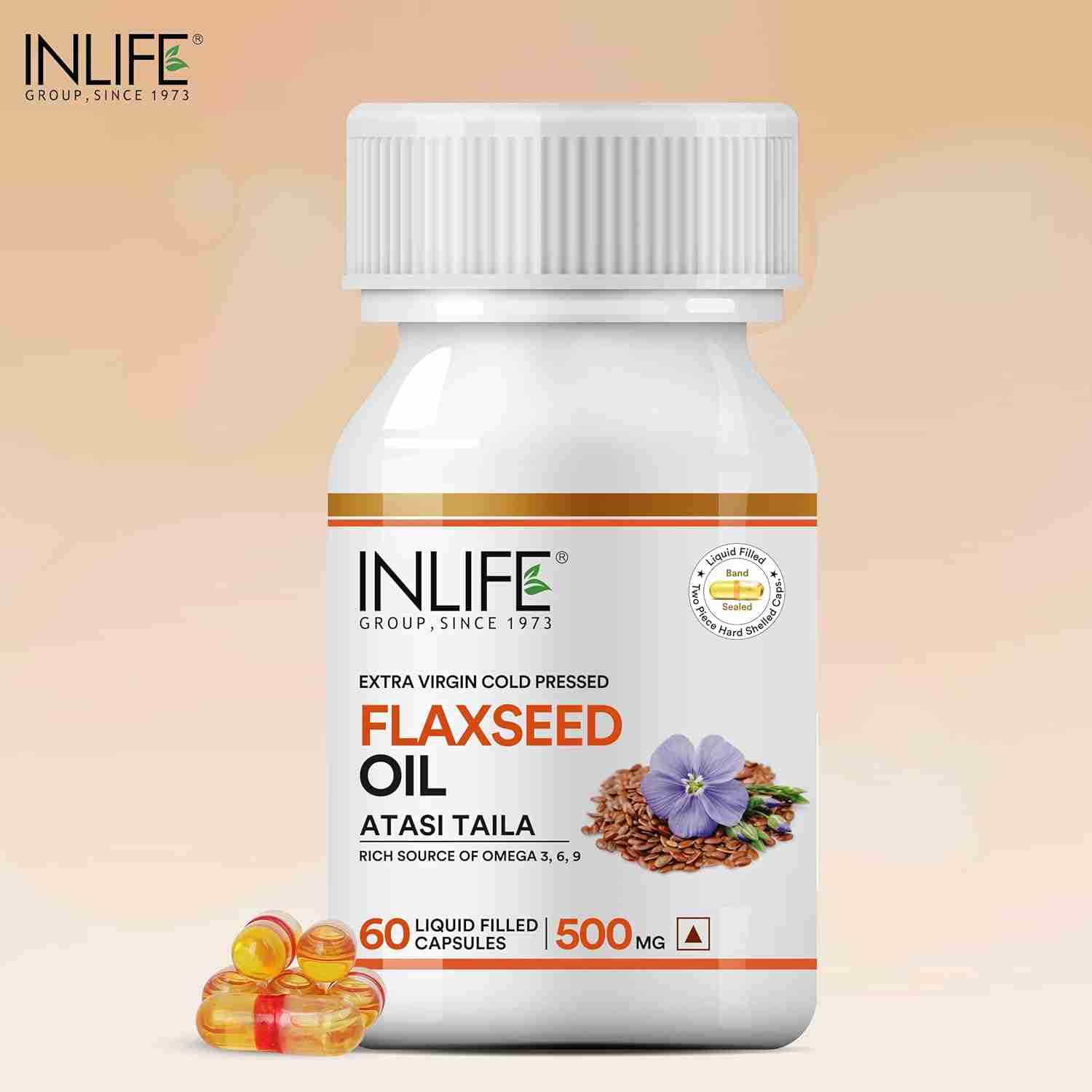 Inlife | Flaxseed Oil Extra Virgin Cold Pressed 500 mg |60 Liquid Filled Hard Shell Cap