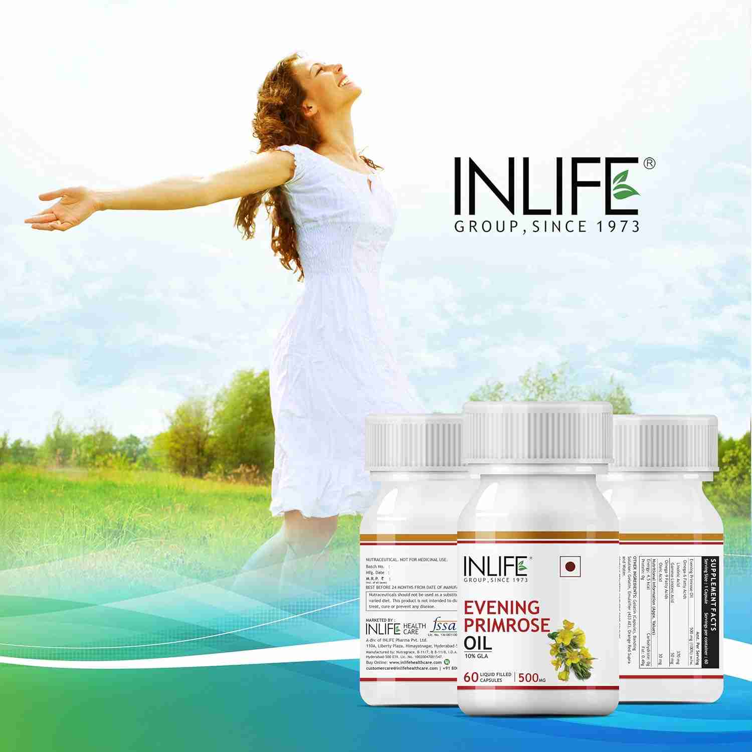 Inlife | Evening Primrose Oil Capsules 500mg | 10% Gamma Lionlenic Acid | 60 Liquid Filled Cap