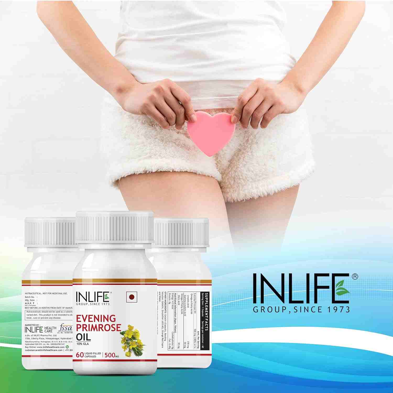 Inlife | Evening Primrose Oil Capsules 500mg | 10% Gamma Lionlenic Acid | 60 Liquid Filled Cap