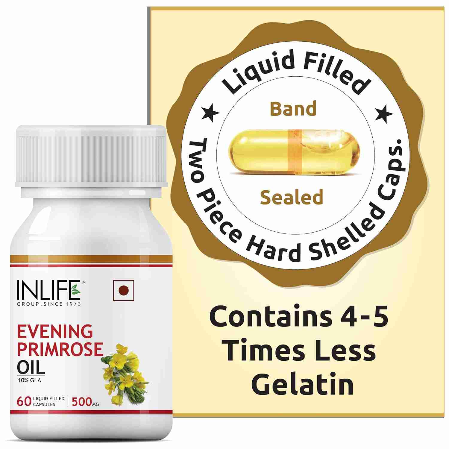 Inlife | Evening Primrose Oil Capsules 500mg | 10% Gamma Lionlenic Acid | 60 Liquid Filled Cap