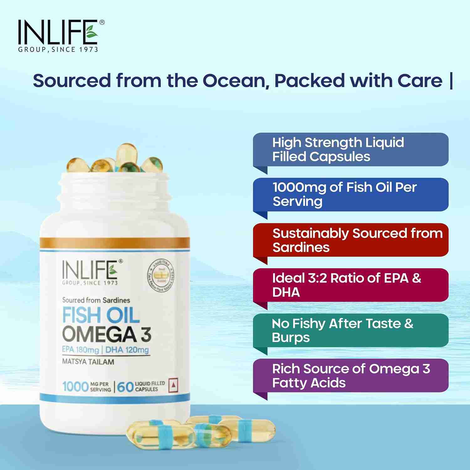 Inlife | Fish Oil Capsules Omega 3 1000mg | 60 Liquid Filled Cap