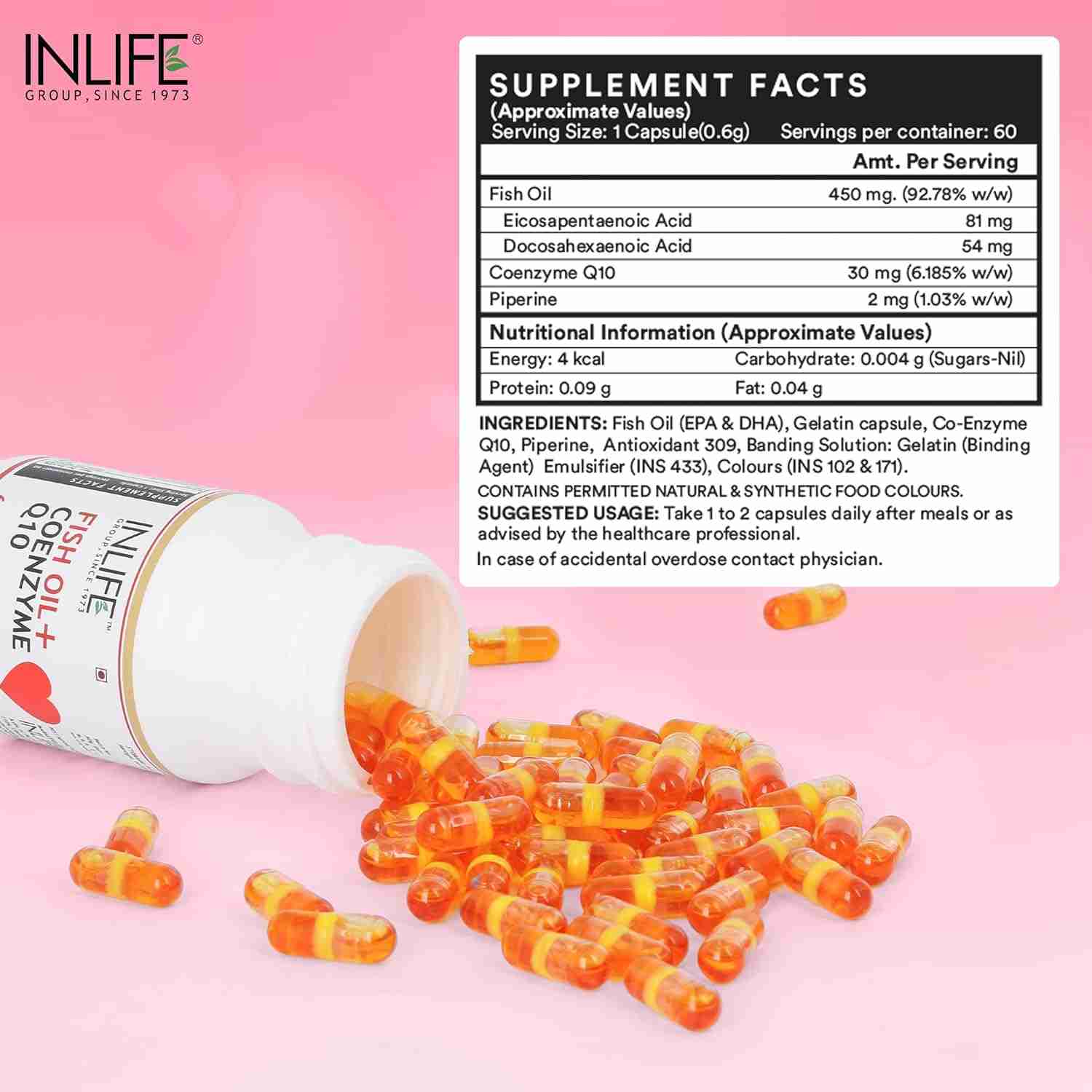 Inlife | Fish Oil Coenzyme Q10 Omega 3 Supplement (Fast Release) | 60 Liquid Filled Cap