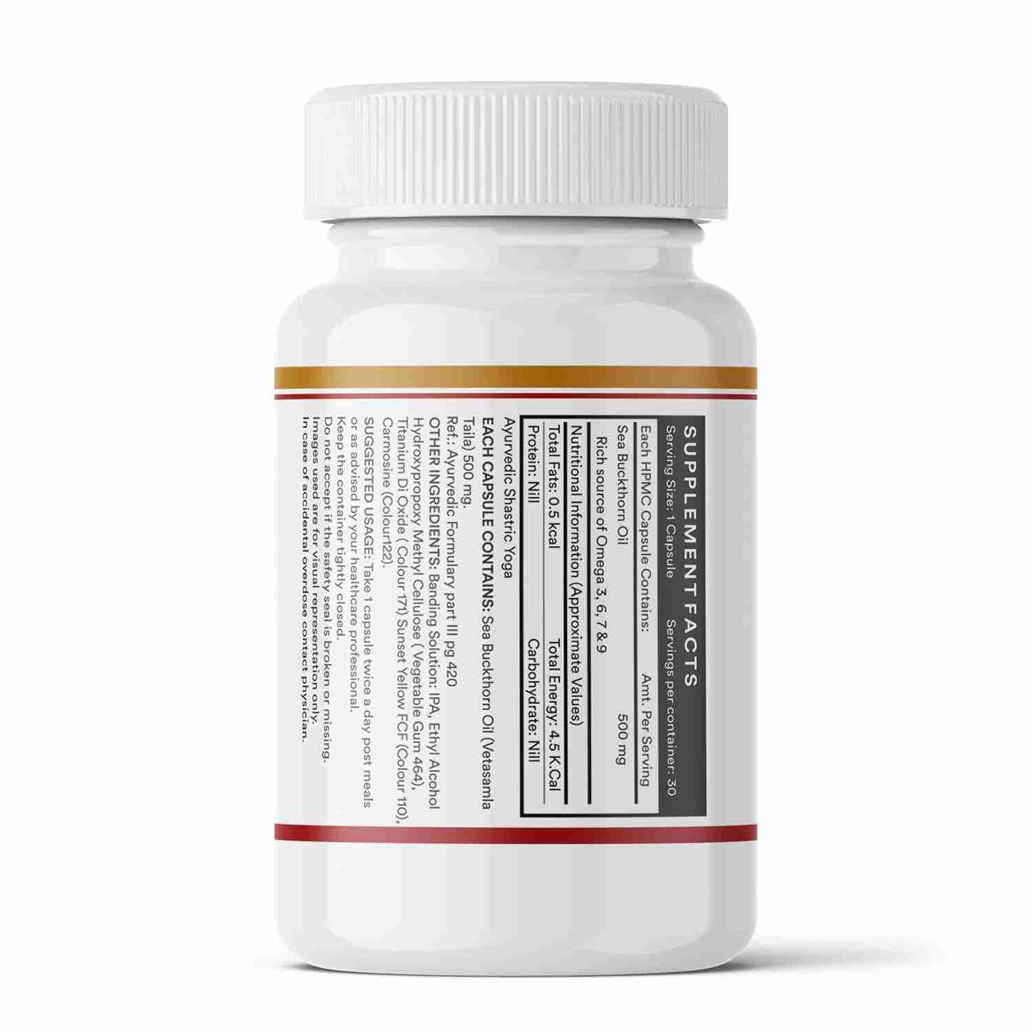 Inlife | Sea Buckthorn Oil Capsules 500mg | Omega 3 6 7 9 Supplement for Skin and Overall Wellness | 30 Liquid Filled Veg Cap