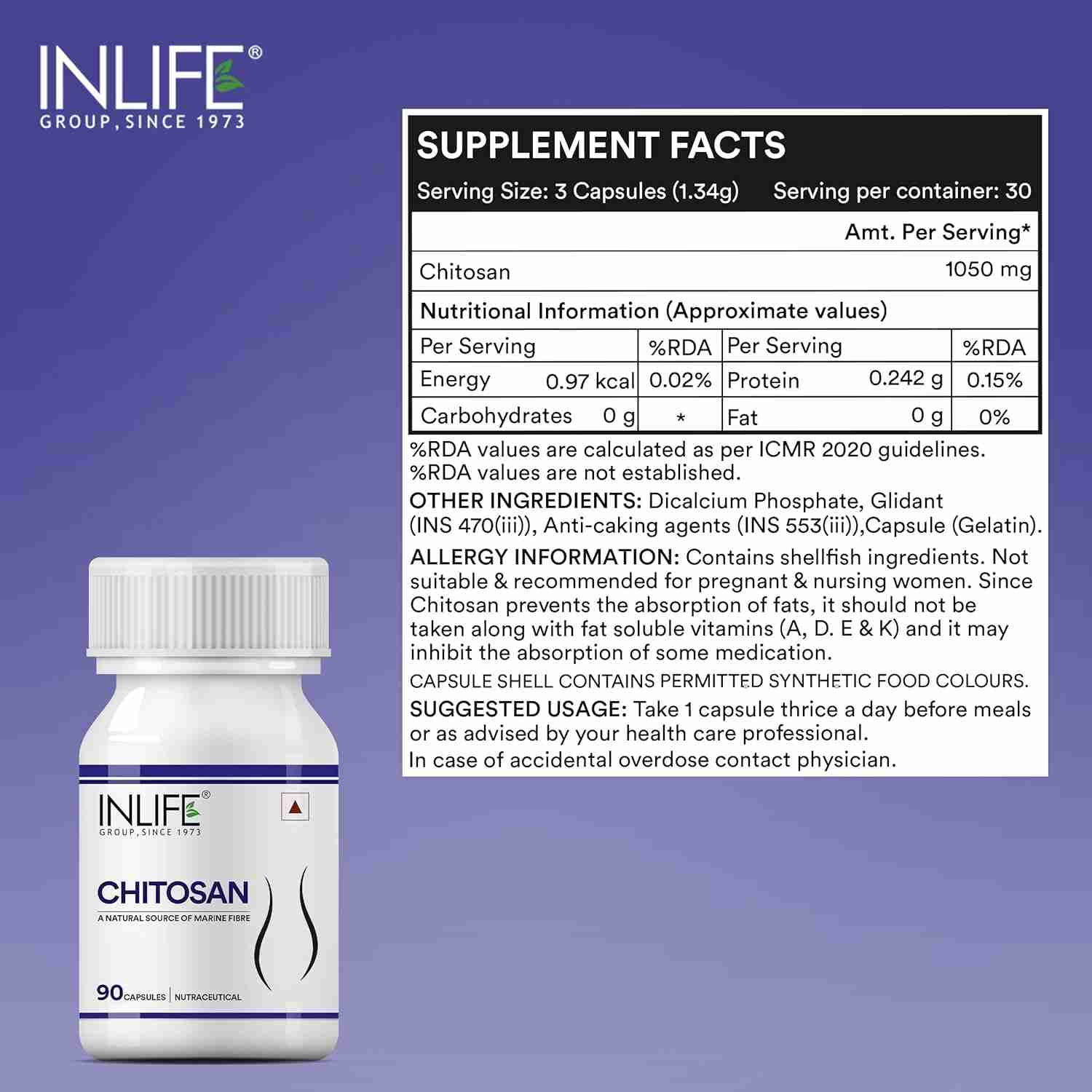 Inlife | Chitosan Supplement 1050 mg, per serving | 90 Cap