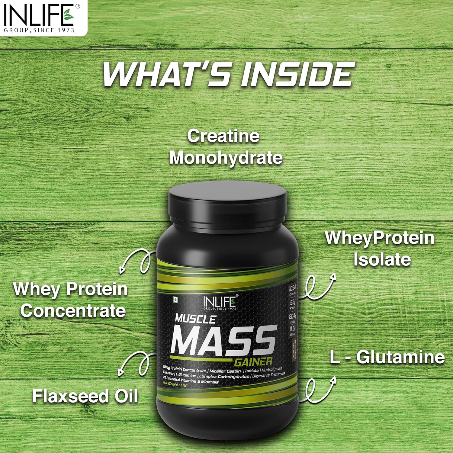 Inlife | Muscle Mass Gainer With Whey Protein Powder | Body Building Supplement | Chocolate | 1kg