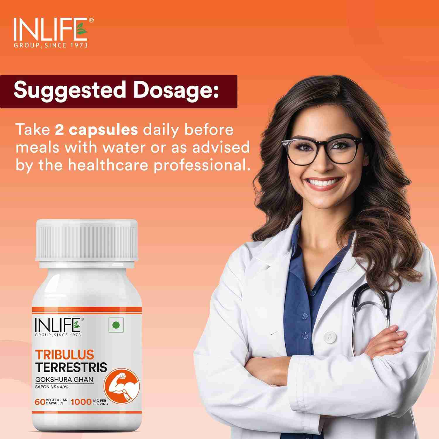 Inlife | Tribulus Terrestris For Men | Gokshura with Saponins 40%, 1000mg per serving | 60 Veg Cap