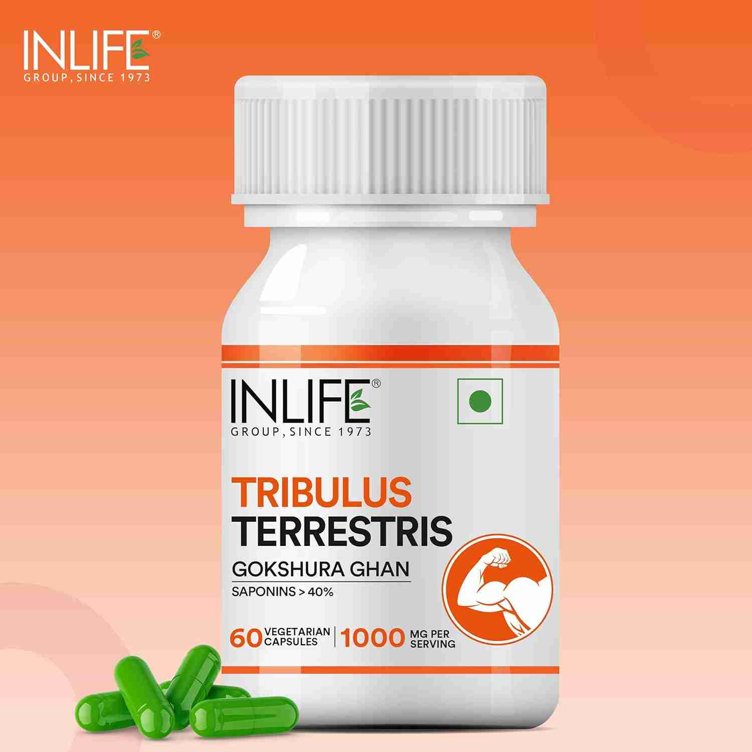 Inlife | Tribulus Terrestris For Men | Gokshura with Saponins 40%, 1000mg per serving | 60 Veg Cap