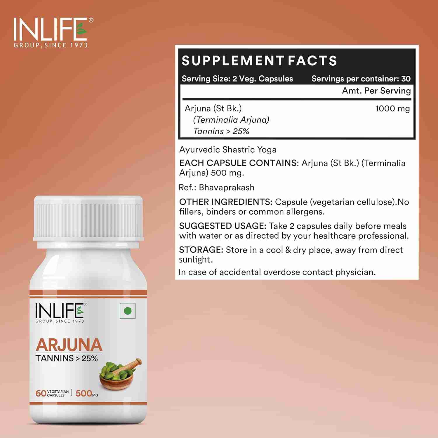 Inlife | Arjuna Capsules 500mg | Herbal Extract | 60 Veg Cap