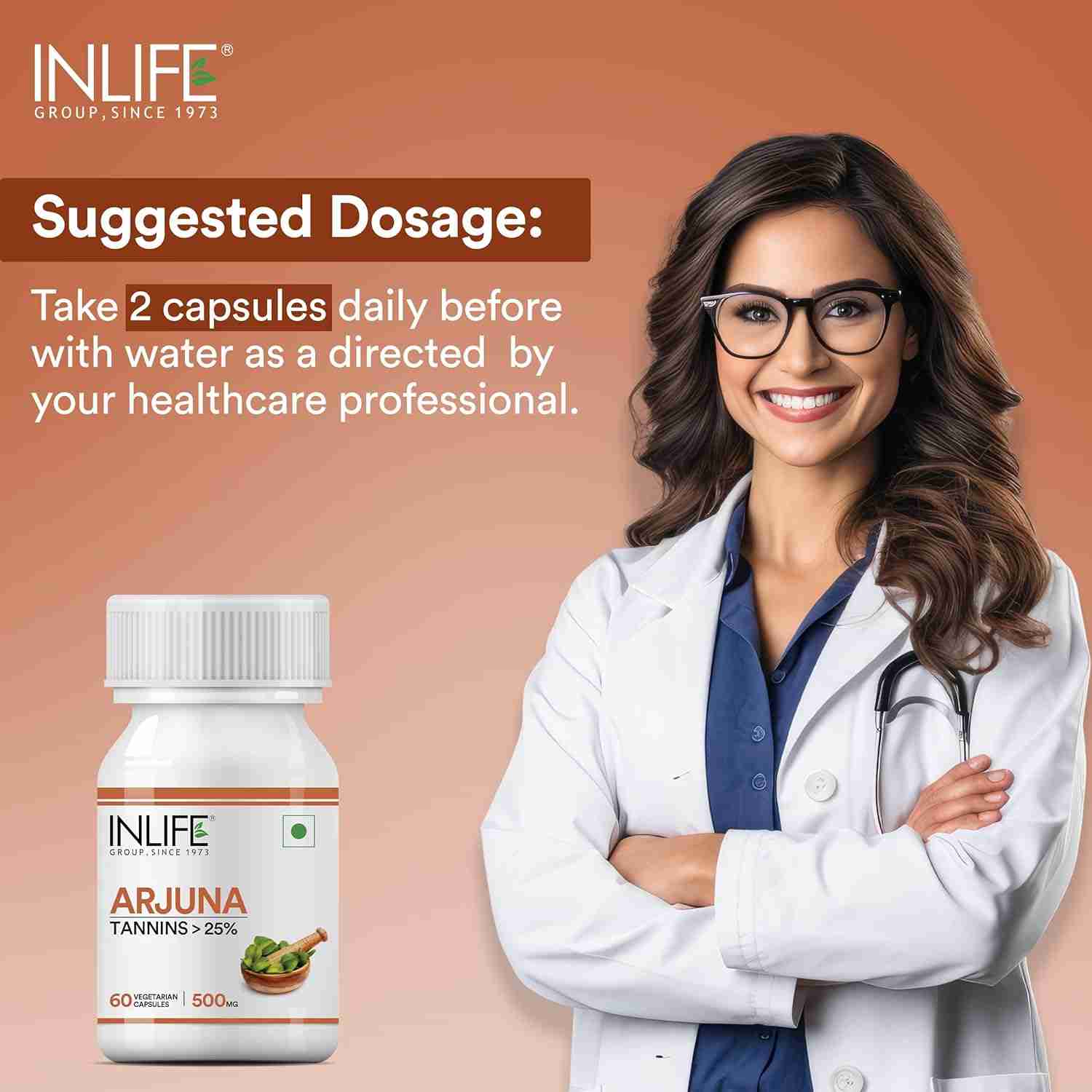 Inlife | Arjuna Capsules 500mg | Herbal Extract | 60 Veg Cap