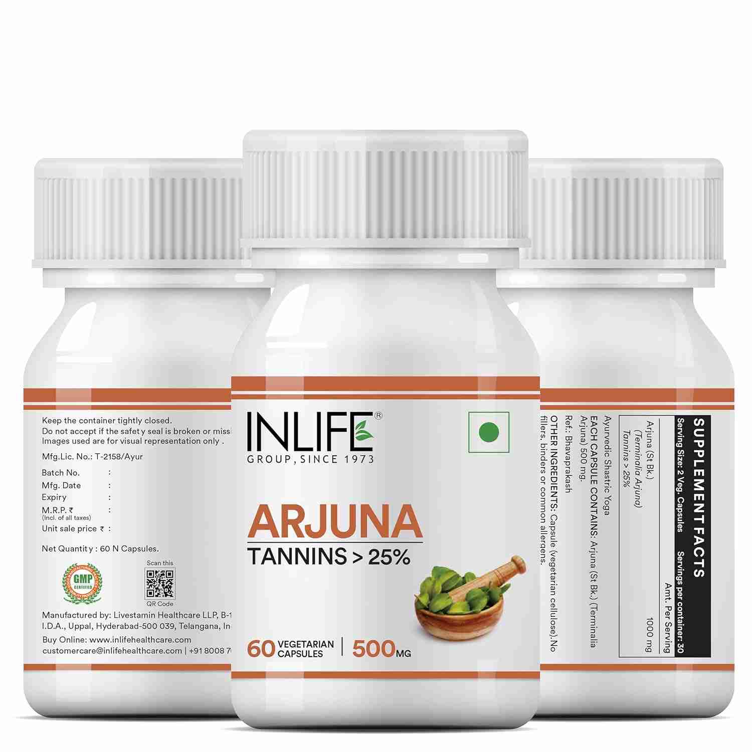Inlife | Arjuna Capsules 500mg | Herbal Extract | 60 Veg Cap