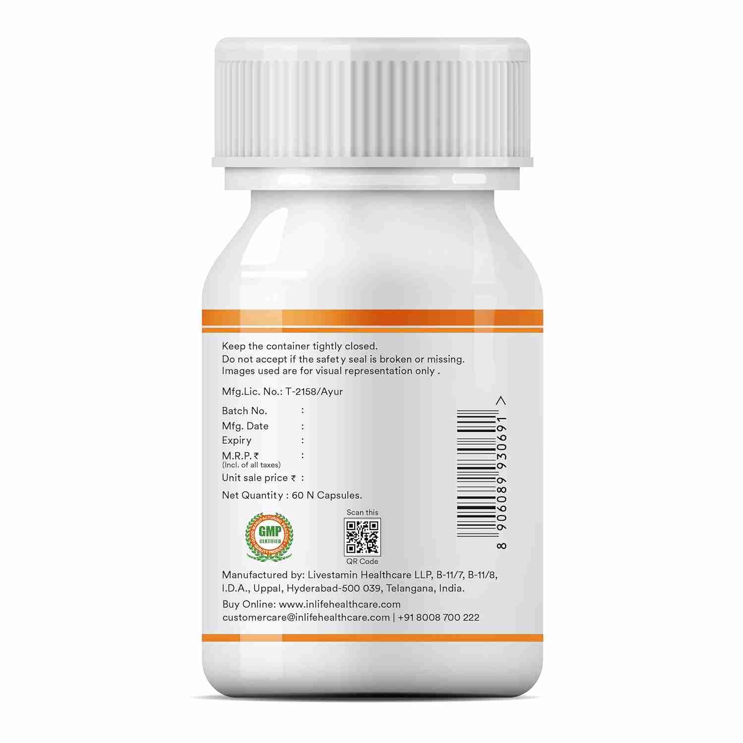 Inlife | Curcumin C3 Complex (95% Curcuminoids) 500 mg Turmeric with BioPerine (Piperine) Extract Supplement 5 mg | 60 Cap