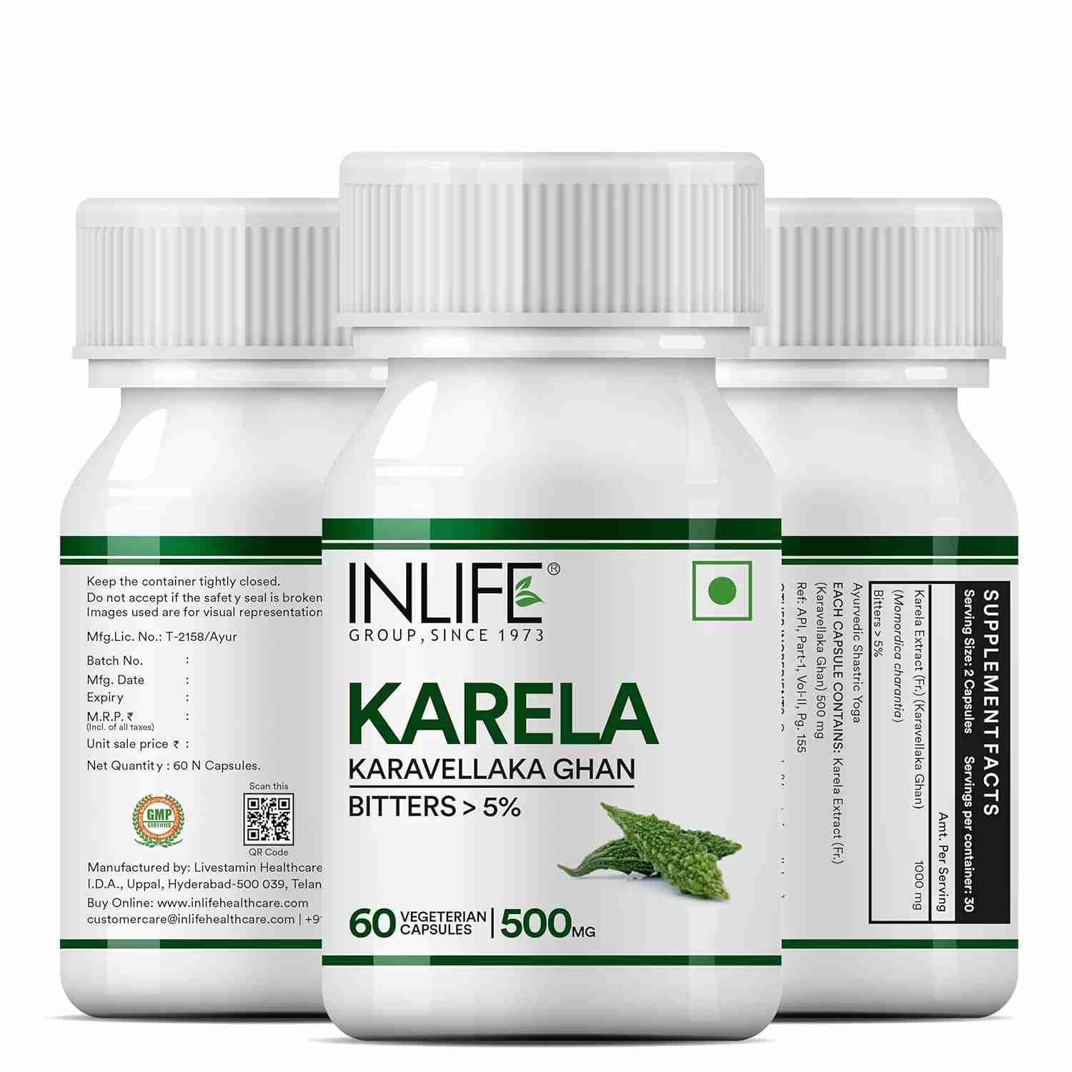 Inlife | Karela Capsules 500mg | Extract | Ayurvedic Herbal Supplement for Sugar Management | 60 Veg Cap