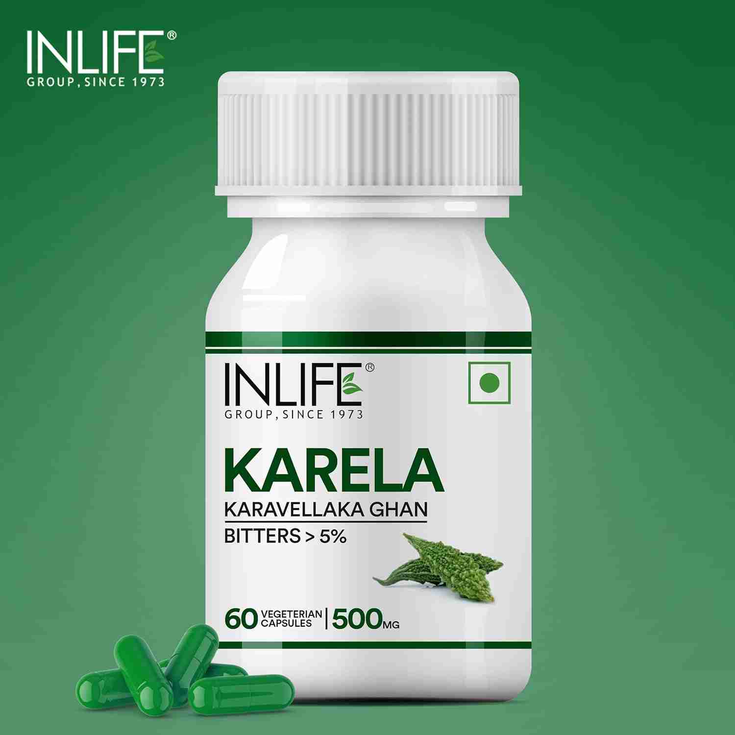 Inlife | Karela Capsules 500mg | Extract | Ayurvedic Herbal Supplement for Sugar Management | 60 Veg Cap
