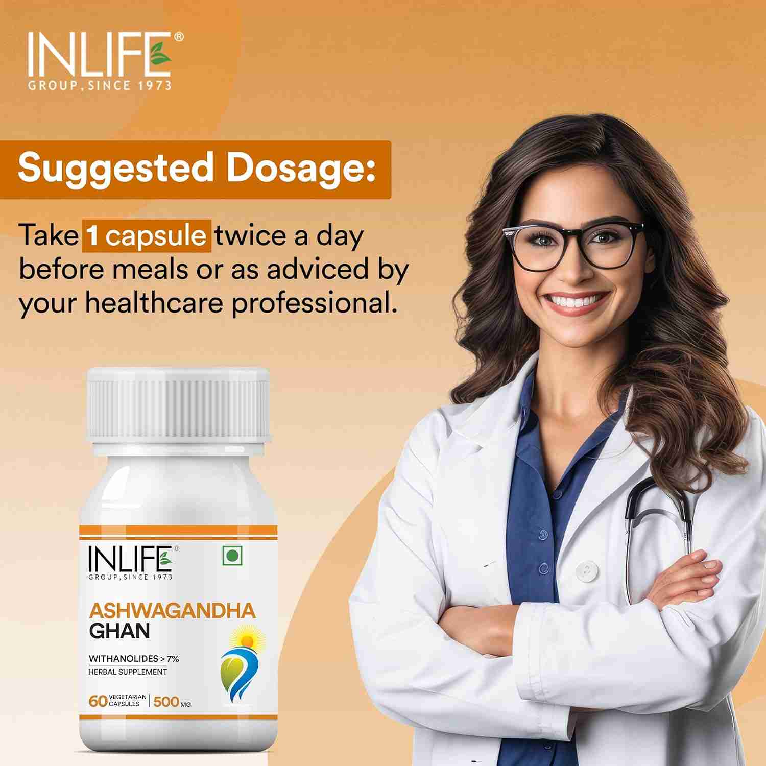 Inlife | Ashwagandha Extract (Withania Somnifera) Supplement | Immunity and General Wellness, 500mg | 60 Veg Cap