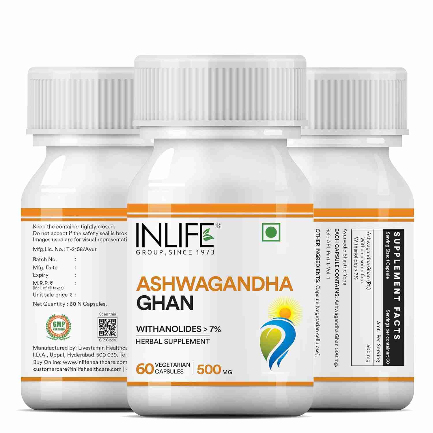 Inlife | Ashwagandha Extract (Withania Somnifera) Supplement | Immunity and General Wellness, 500mg | 60 Veg Cap
