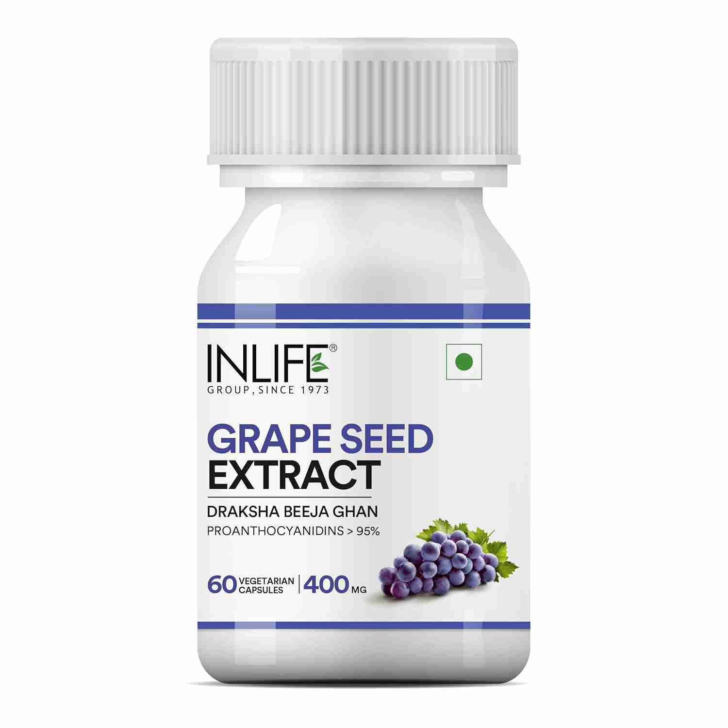 Inlife | Grape Seed Extract (Proanthocyanidins > 95%) Antioxidant, 400 mg | 120 Veg Cap