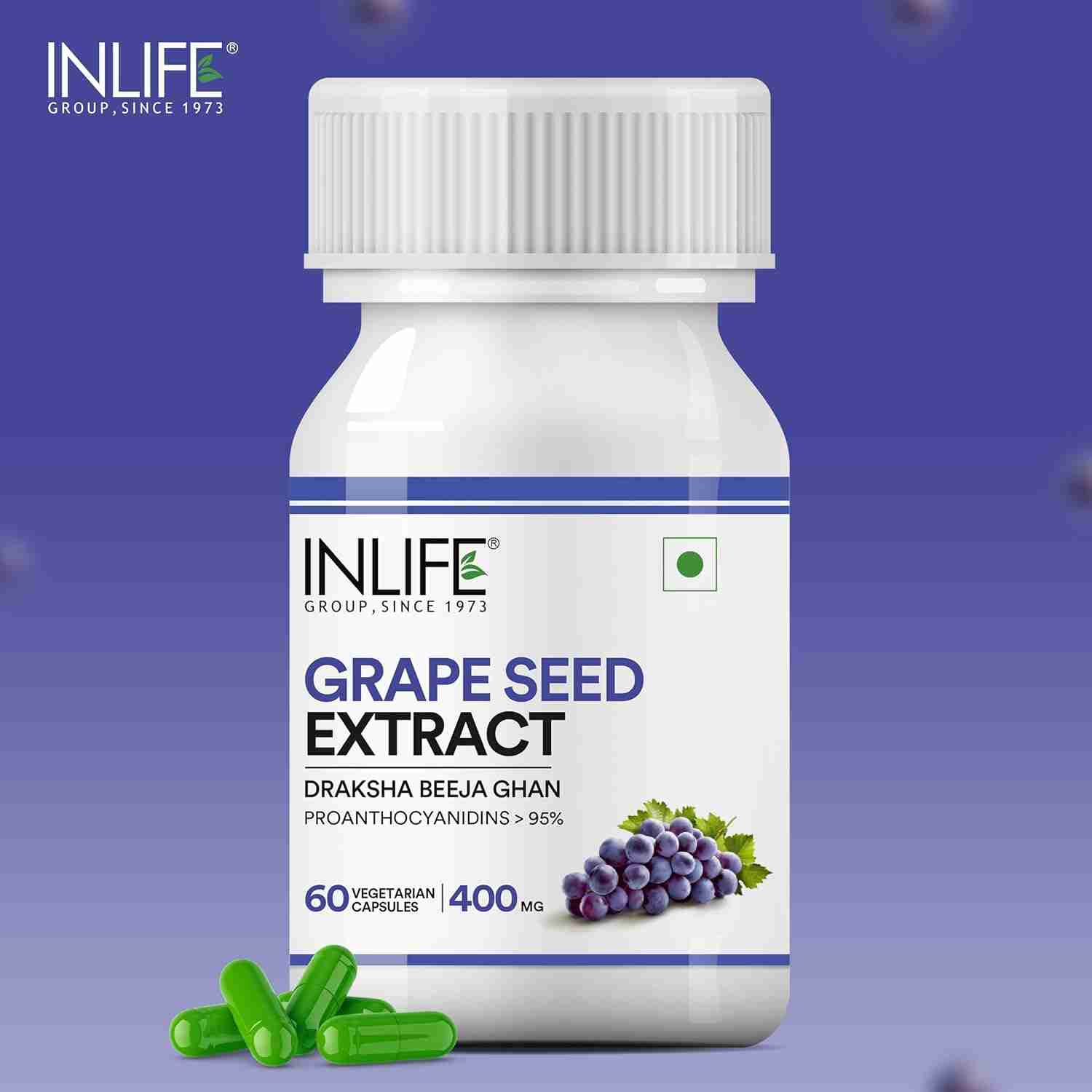 Inlife | Grape Seed Extract (Proanthocyanidins > 95%) Antioxidant, 400 mg | 120 Veg Cap