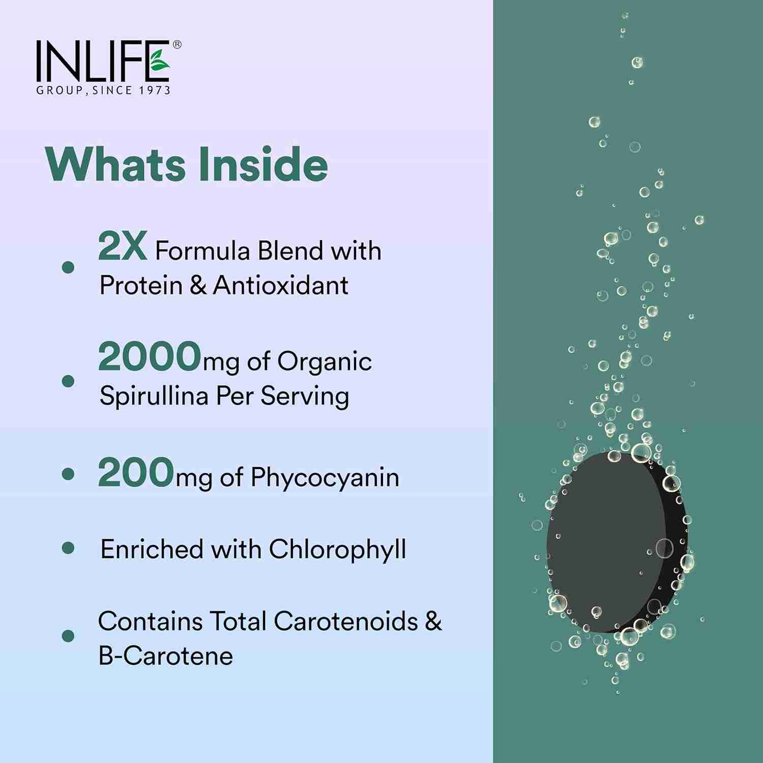 Inlife | Spirulina Tablet 2000 mg | Green Superfood Supplement | Nutritional Supplement Protein Fiber Antioxidants | 60 Tab