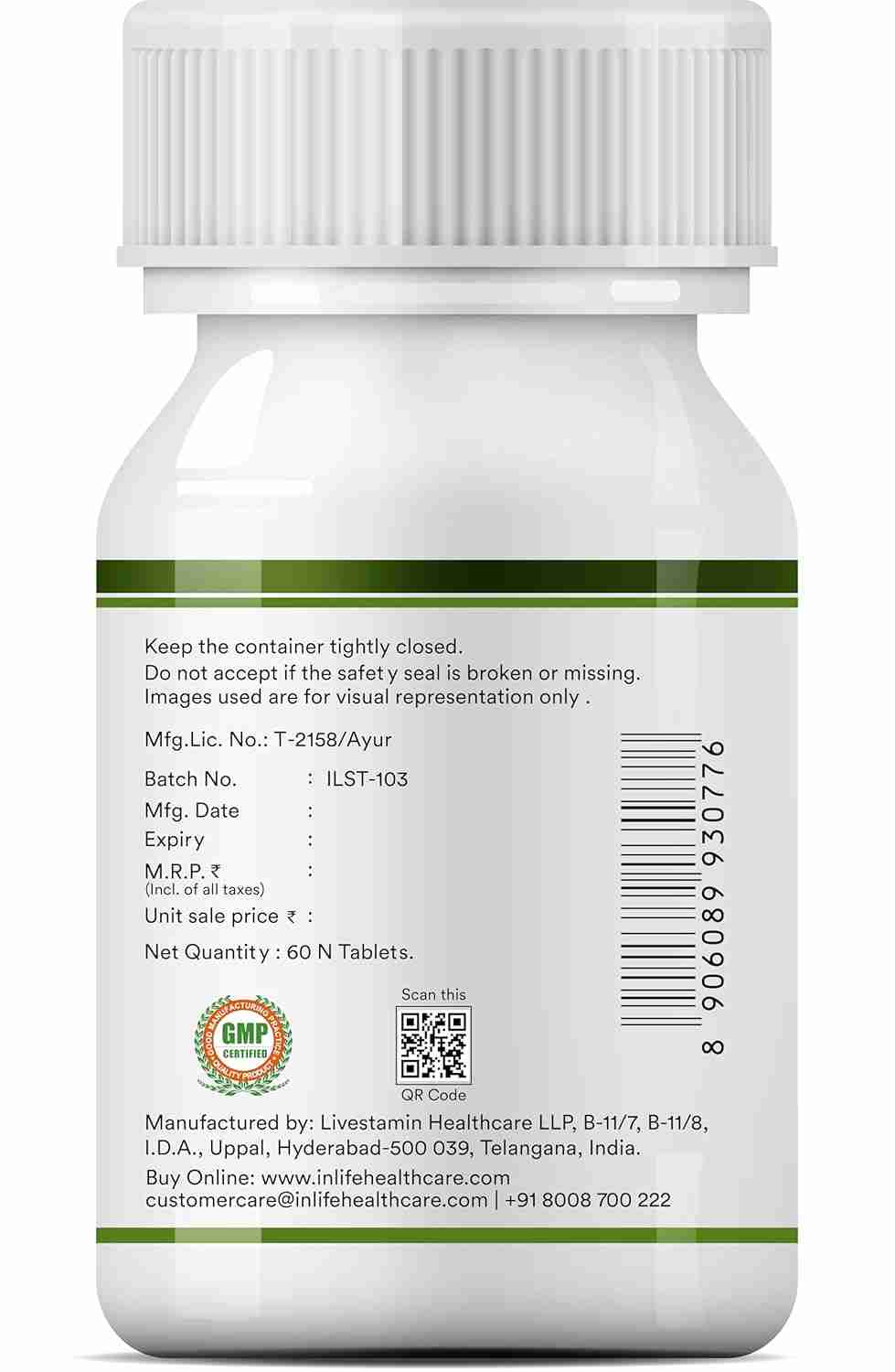 Inlife | Spirulina Tablet 2000 mg | Green Superfood Supplement | Nutritional Supplement Protein Fiber Antioxidants | 60 Tab