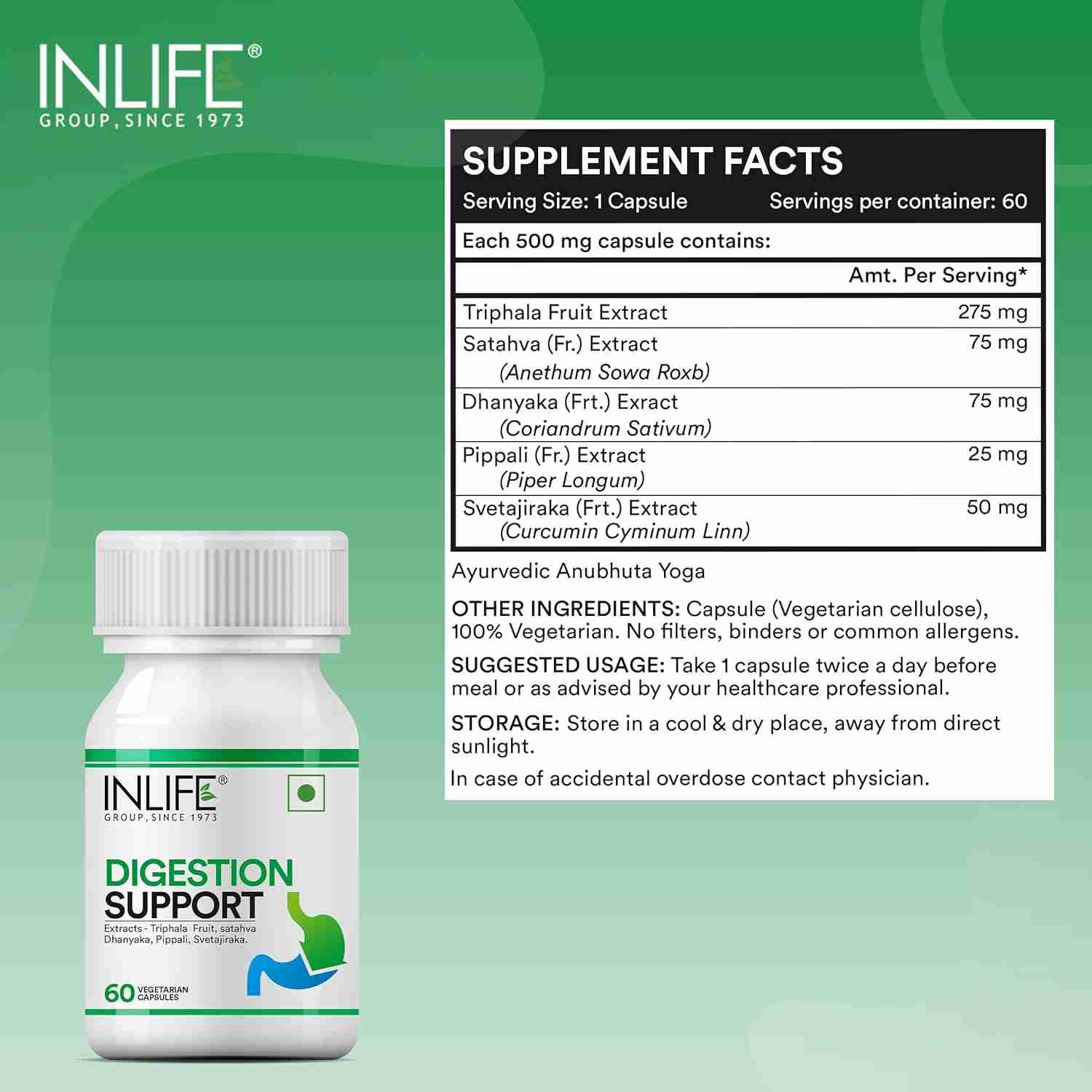 Inlife | Digestion Support Supplement | For Men and Women | 60 Veg Cap