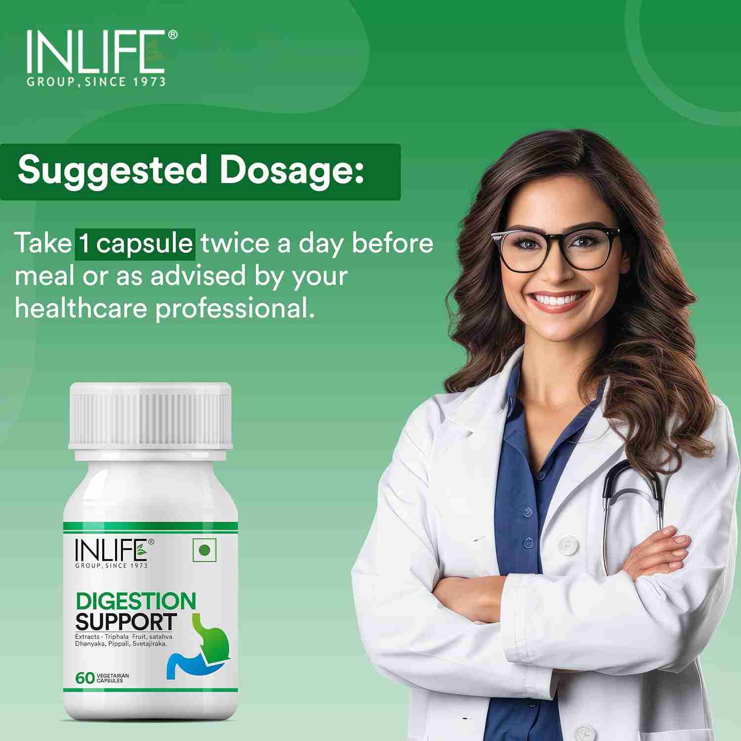 Inlife | Digestion Support Supplement | For Men and Women | 60 Veg Cap